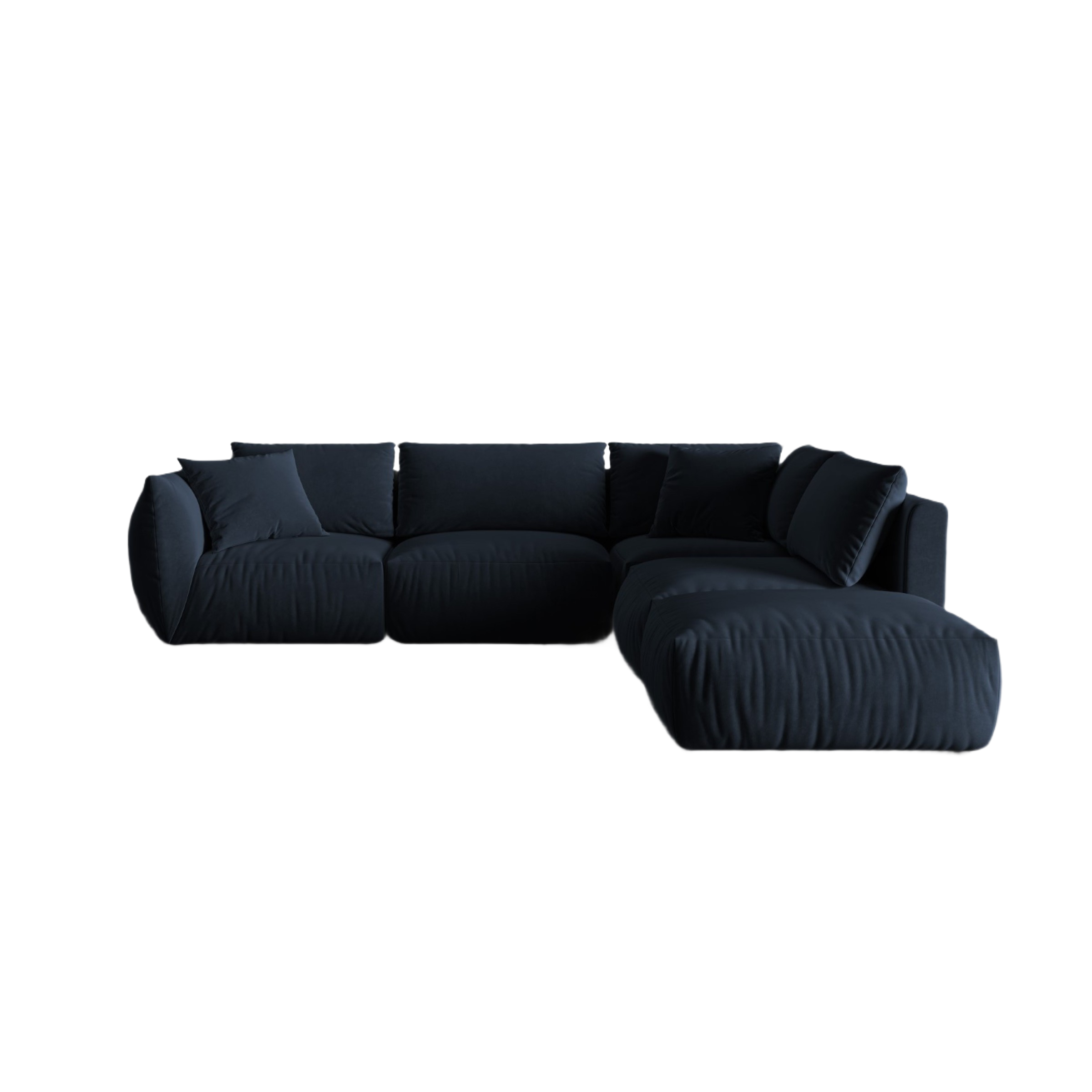 Modulaire fluwelen hoekbank voor 4 personen, rechtsdraaiend CHRIS in koninklijk blauw
