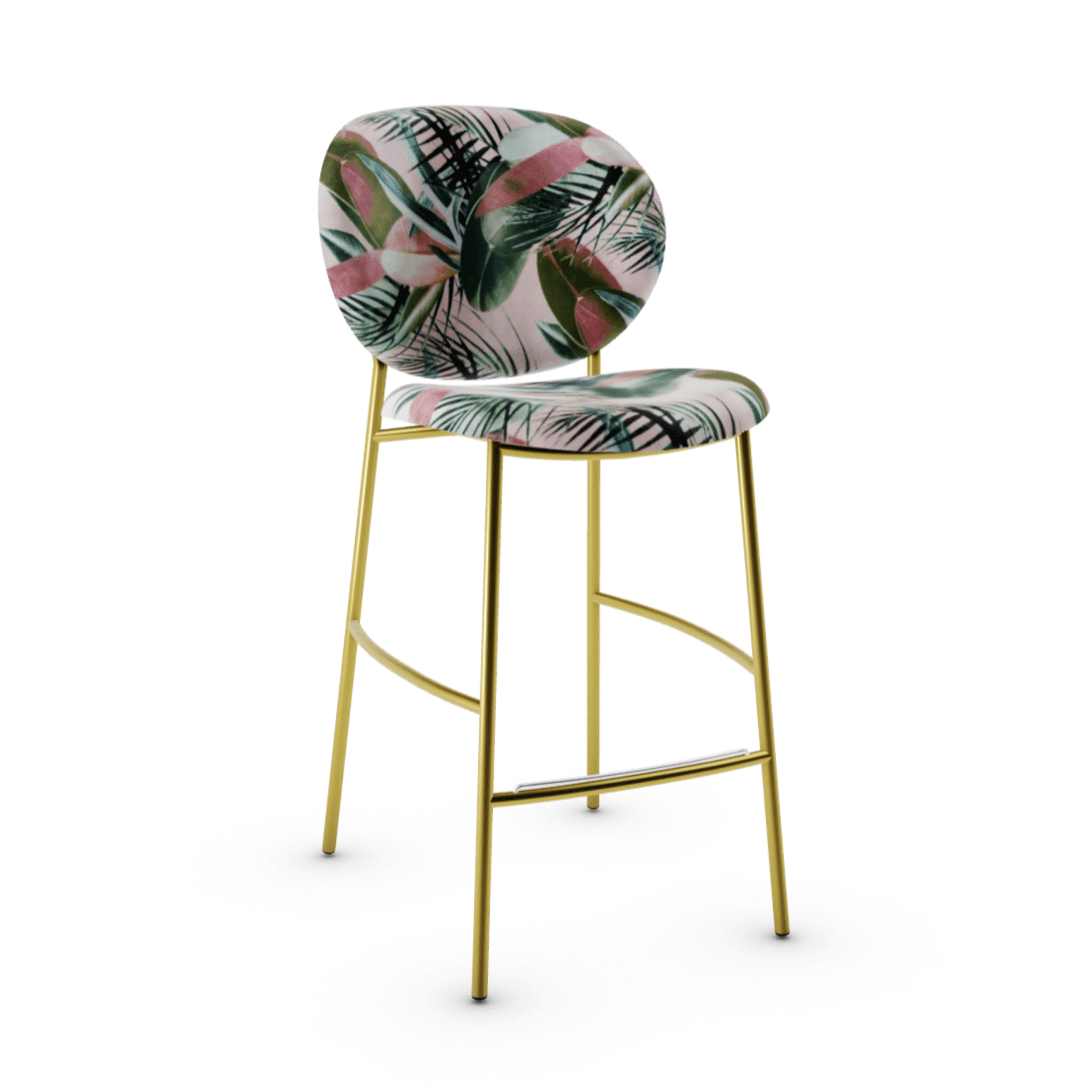 Hoker aksamitny INÈS jasnoróżowy z motywem roślinnym Calligaris polerowany mosiądz Eye on Design