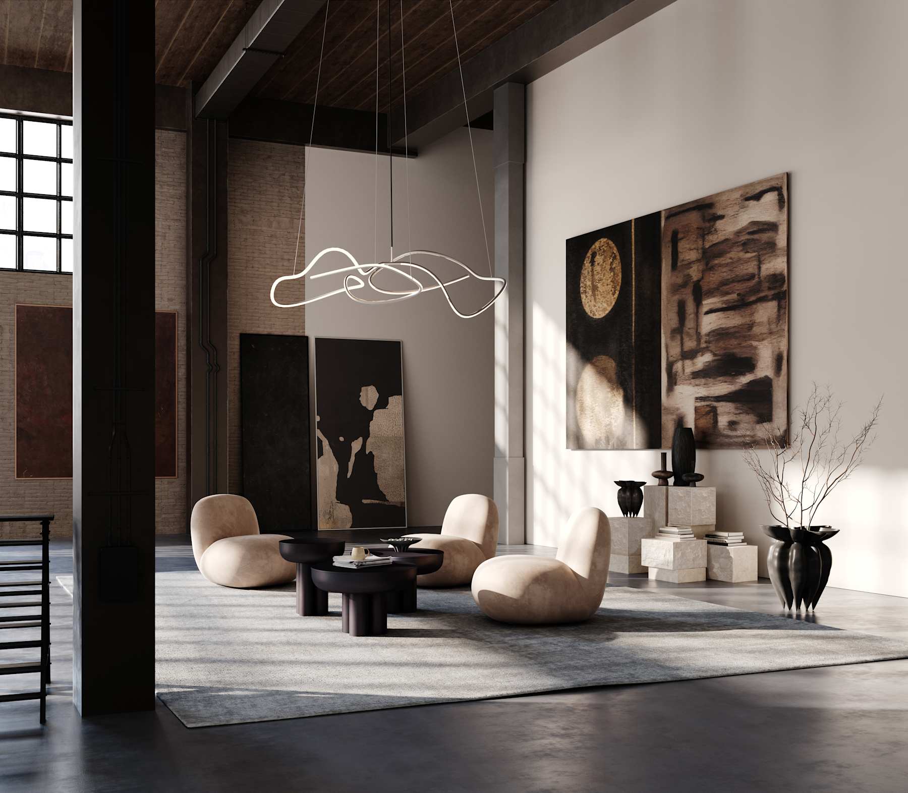 Fauteuil zonder armleuningen TOE FLAT beige nubuckleer