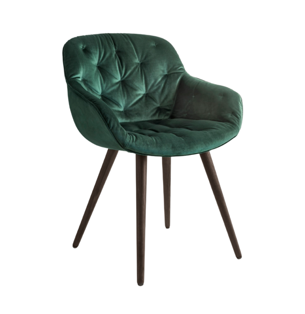 IGLOO Armchair with Upholstered Seat and Dark Wooden Base