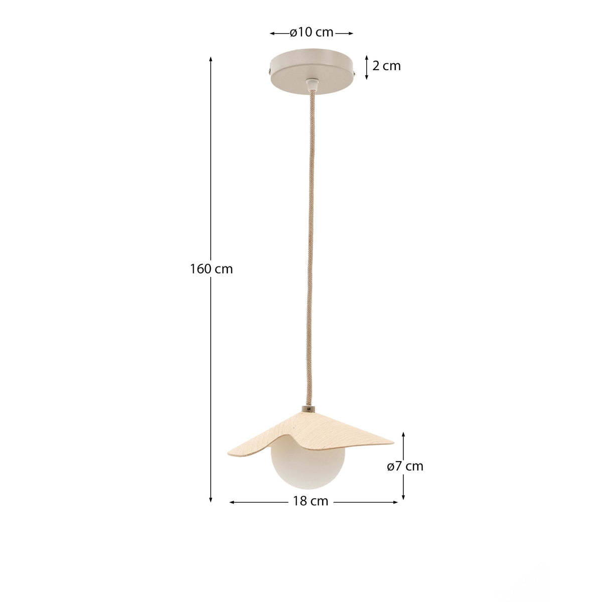 Lampa wisząca WILARA naturalny fornir dębowy z 1 kloszem – wymiary