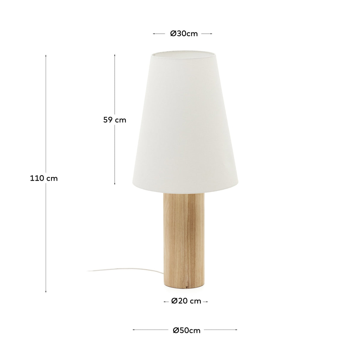 Lampa podłogowa MARGA naturalne lite drewno z białym abażurem – wymiary