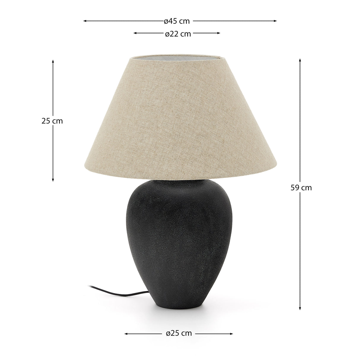 Lampa stołowa MERCADAL czarny ceramika – wymiary