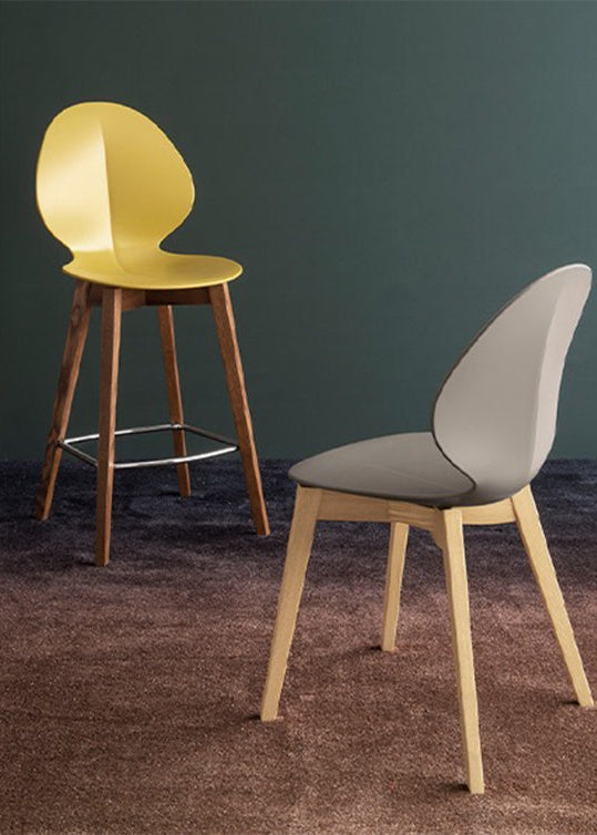 BASIL bar stool in taupe with a whitewashed wooden base