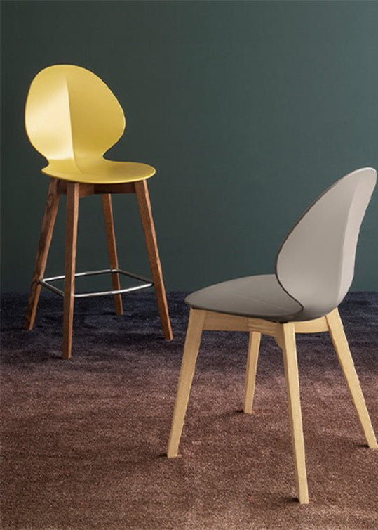 BASIL bar stool with gray seat and dark wooden base