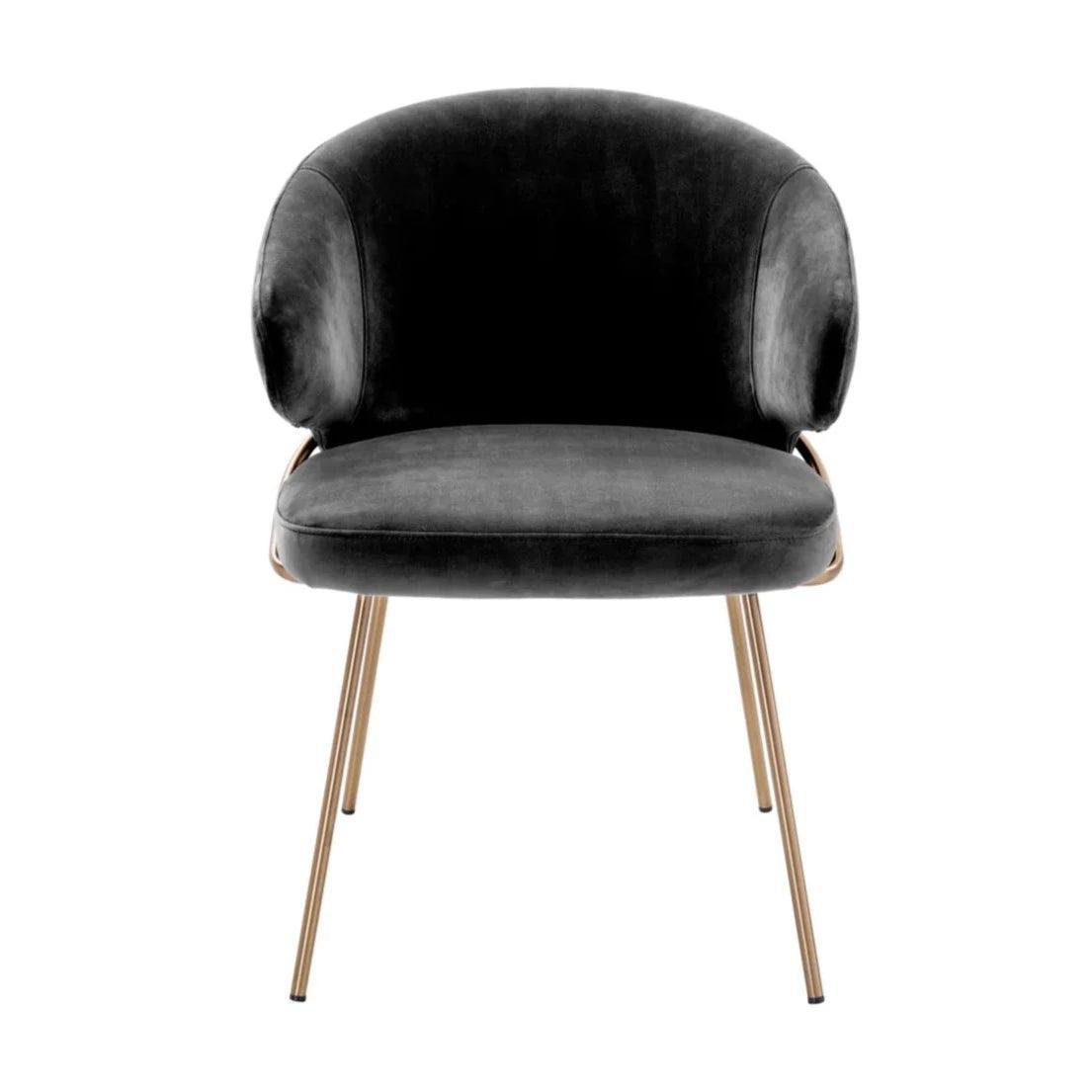 Krzesło aksamitne KINLEY ciemnoszary z mosiężnym wykończeniem Eichholtz Eye on Design