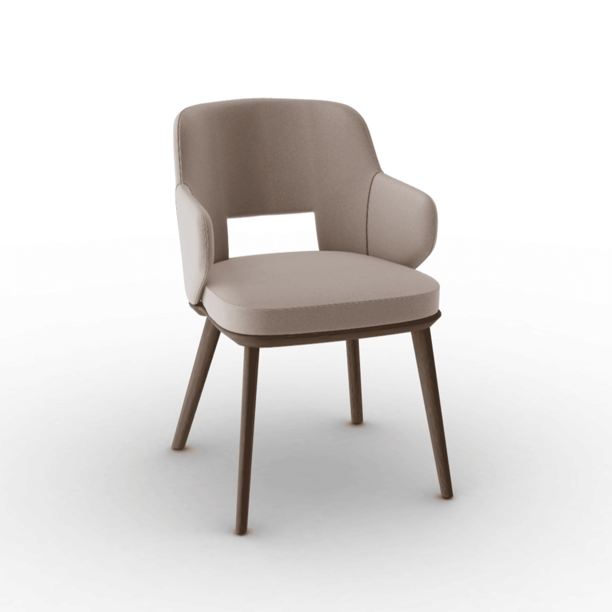 Krzesło aksamitne z podłokietnikami FOYER piaskowy z drewnianą podstawą Calligaris ciemnobrązowa Eye on Design