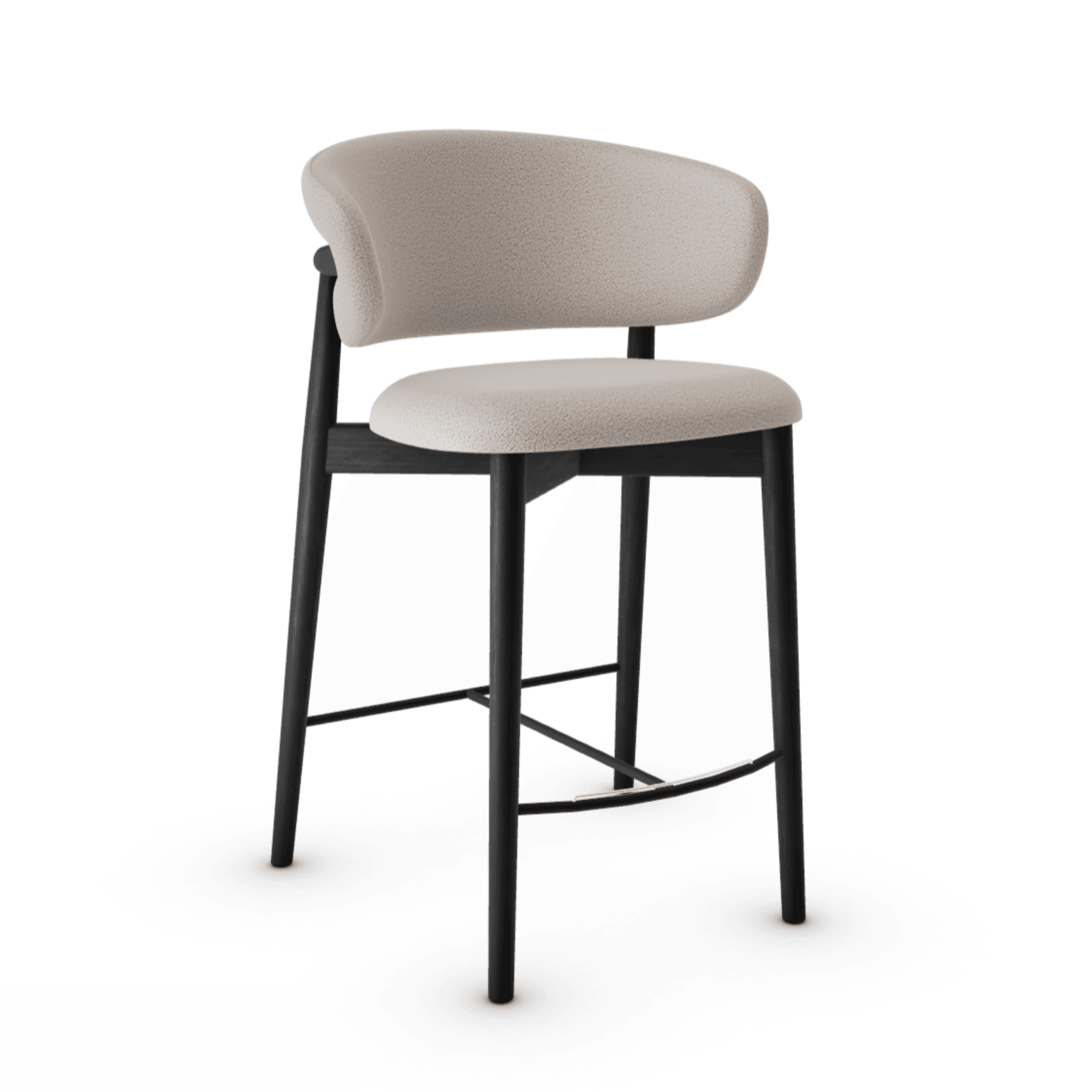 Krzesło barowe OLEANDRO boucle jasnobrązowy z drewnianą podstawą – tkanina bouclé, Calligaris
