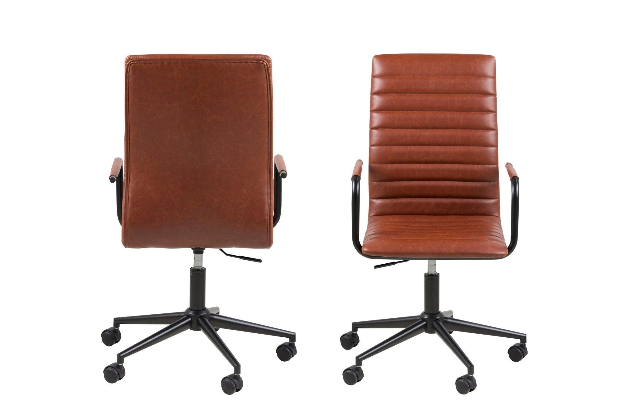 Krzesło biurowe NIKLAS brandy ekoskóra z czarną podstawą Actona Eye on Design