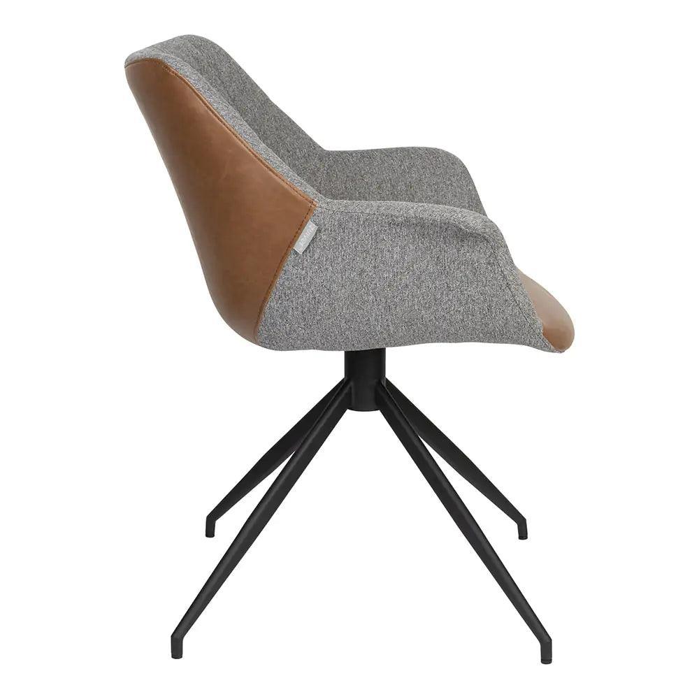 Krzesło obrotowe DOULTON szary z brązową ekoskórą Zuiver Eye on Design