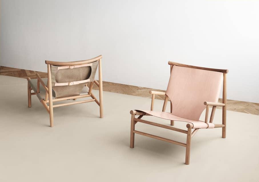 Krzesło SAMURAI łososiowy z dębową podstawą NORR11 Eye on Design