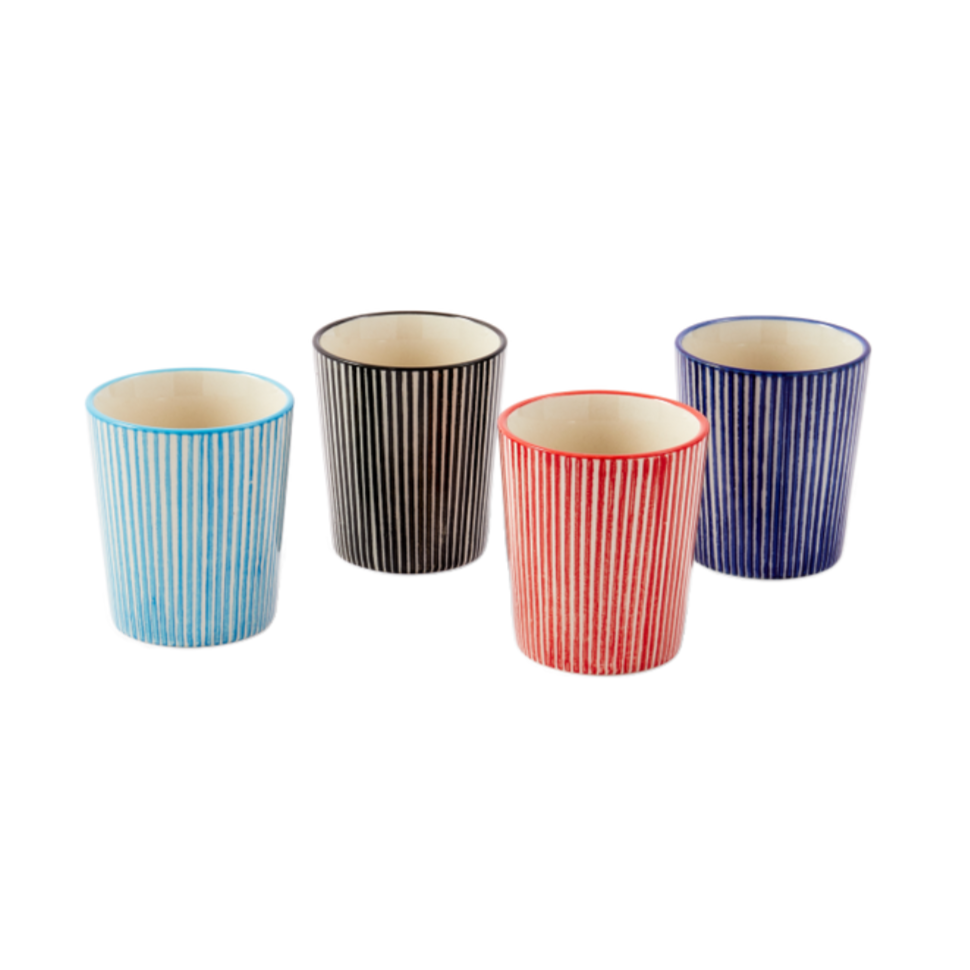 Set van koffiekopjes MARINE STRIPED gekleurde steengoed