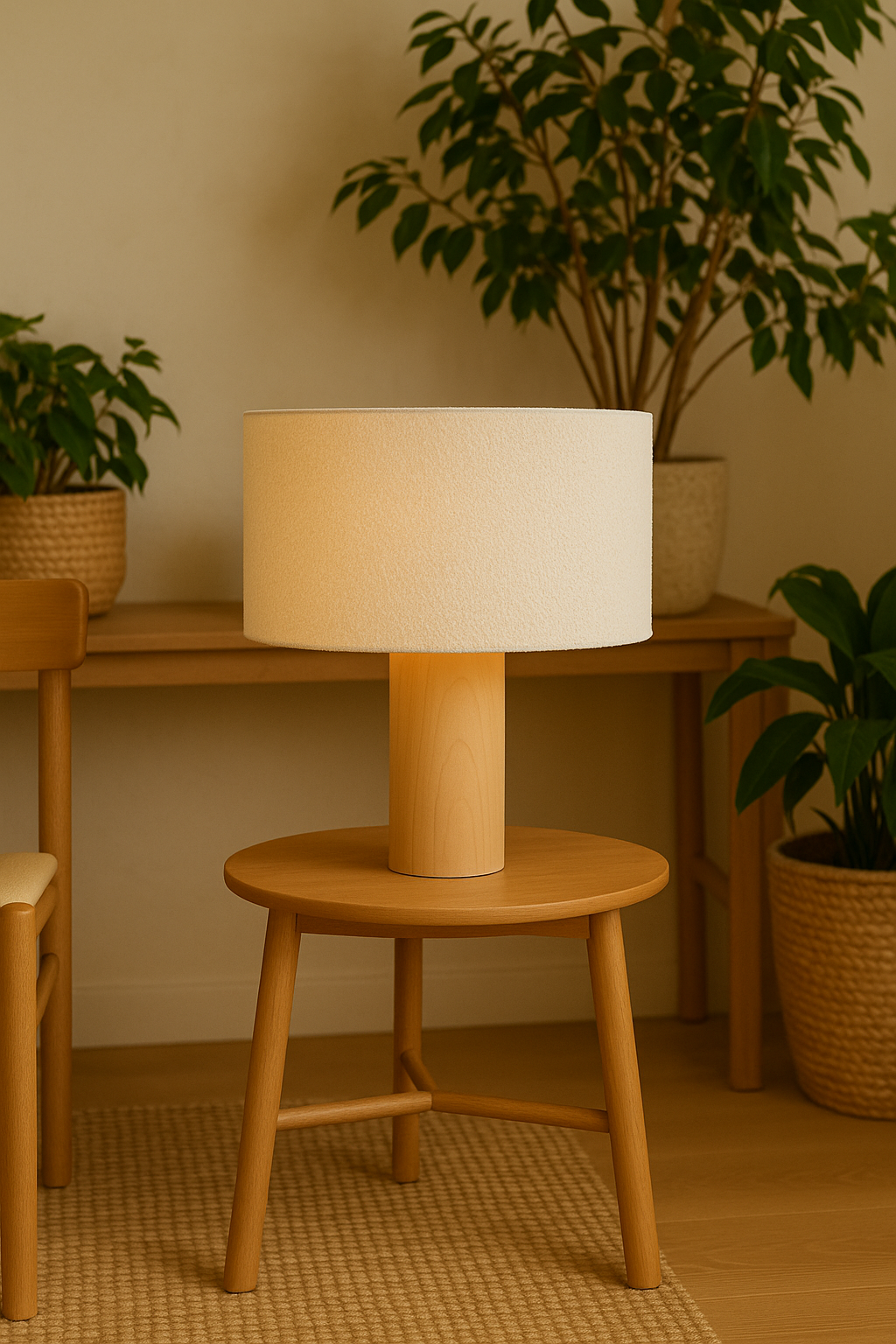 Tafellamp ELYN keramiek dat hout imiteert met bouclé lampenkap