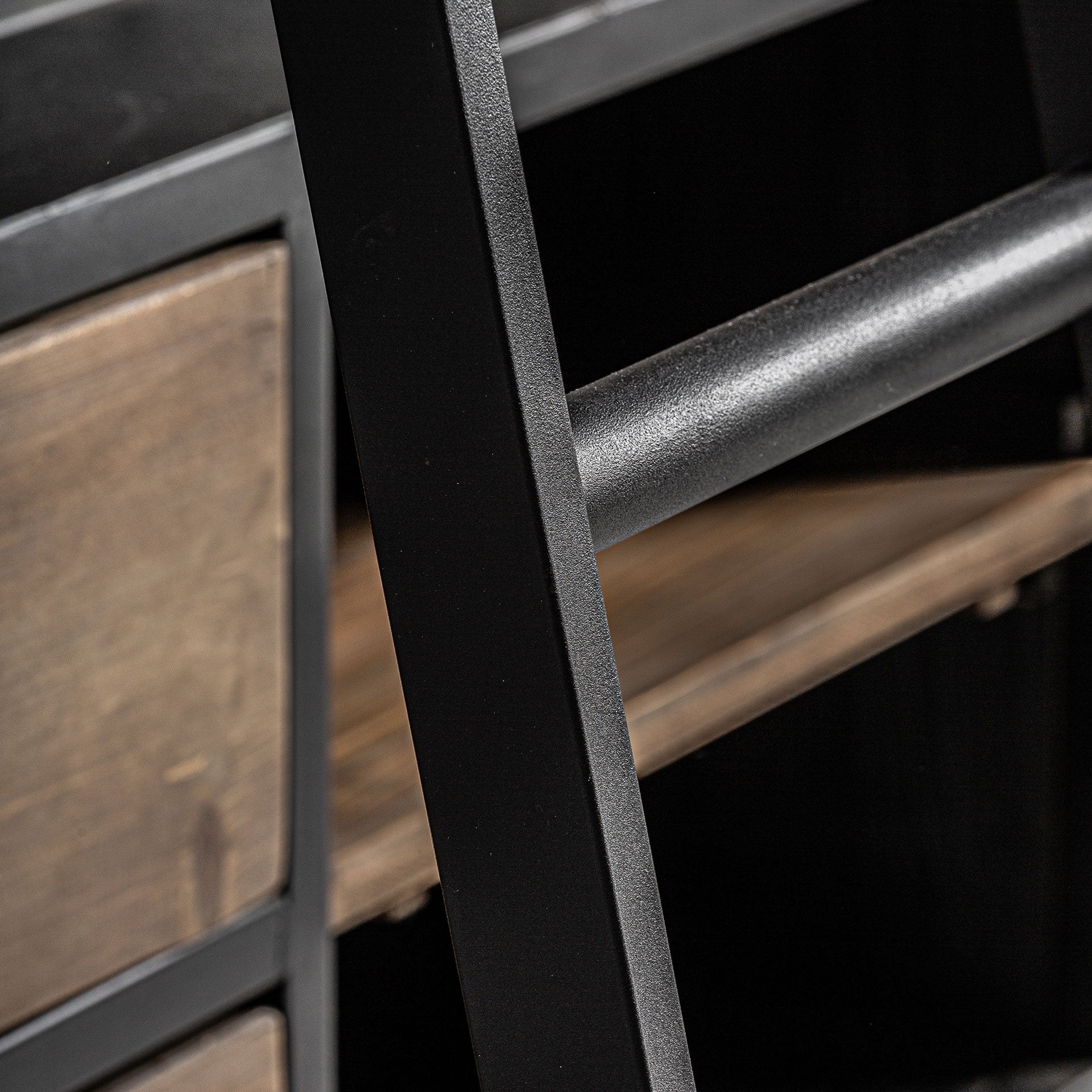 IVALO Bookshelf made of recycled pine wood with a metal finish