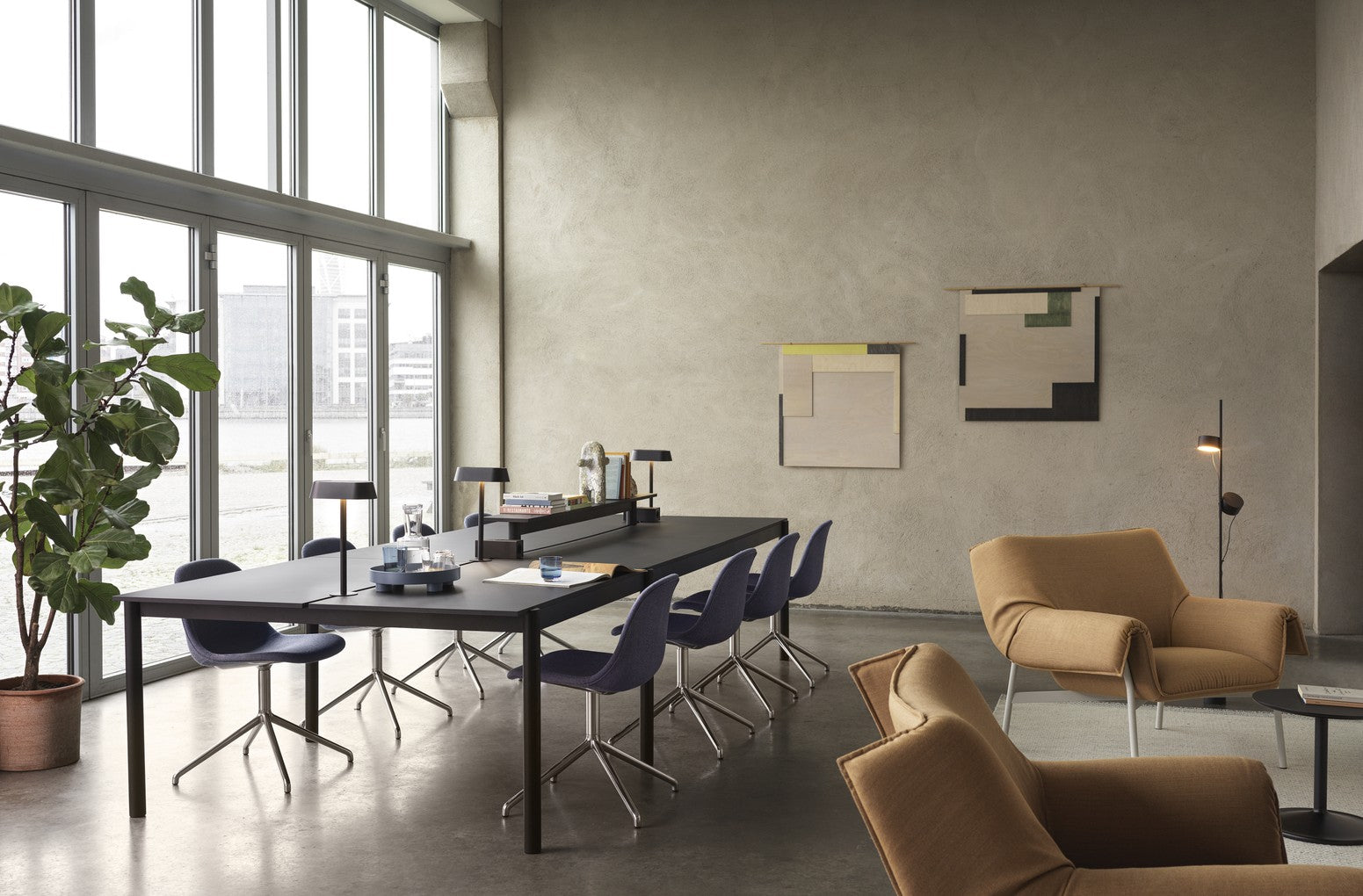 Bureau tafel LINEAR SYSTEM - CONFIGURATIE 1 zwart nanolaminaat met zwarte basis