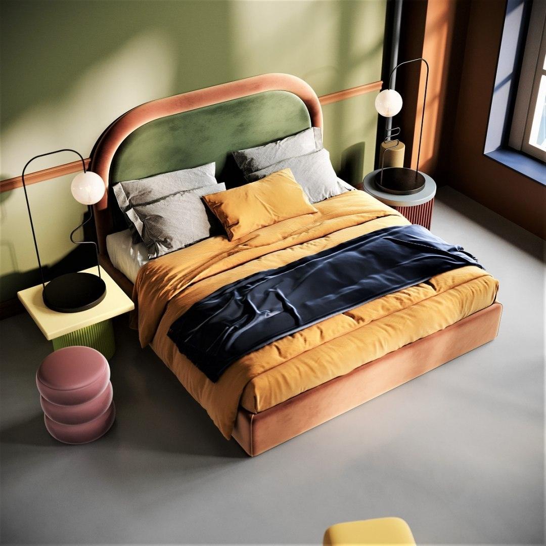 Łóżko tapicerowane MILO zielono - różowy Happy Barok Eye on Design