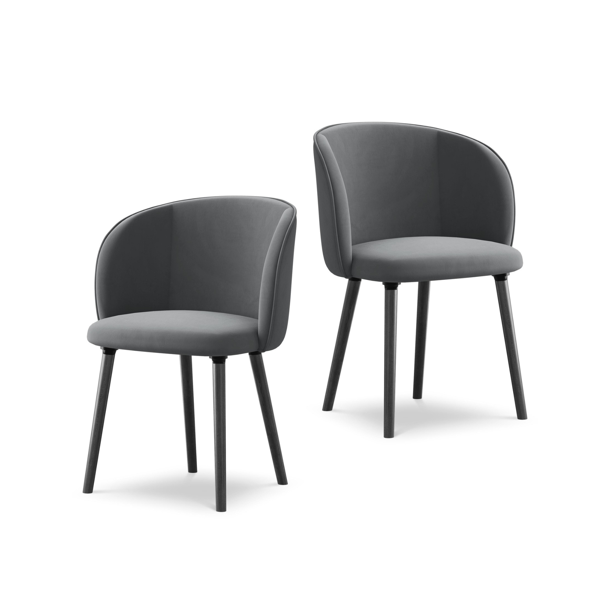 Velours stoel MAIA staalgrijs met zwarte eiken basis