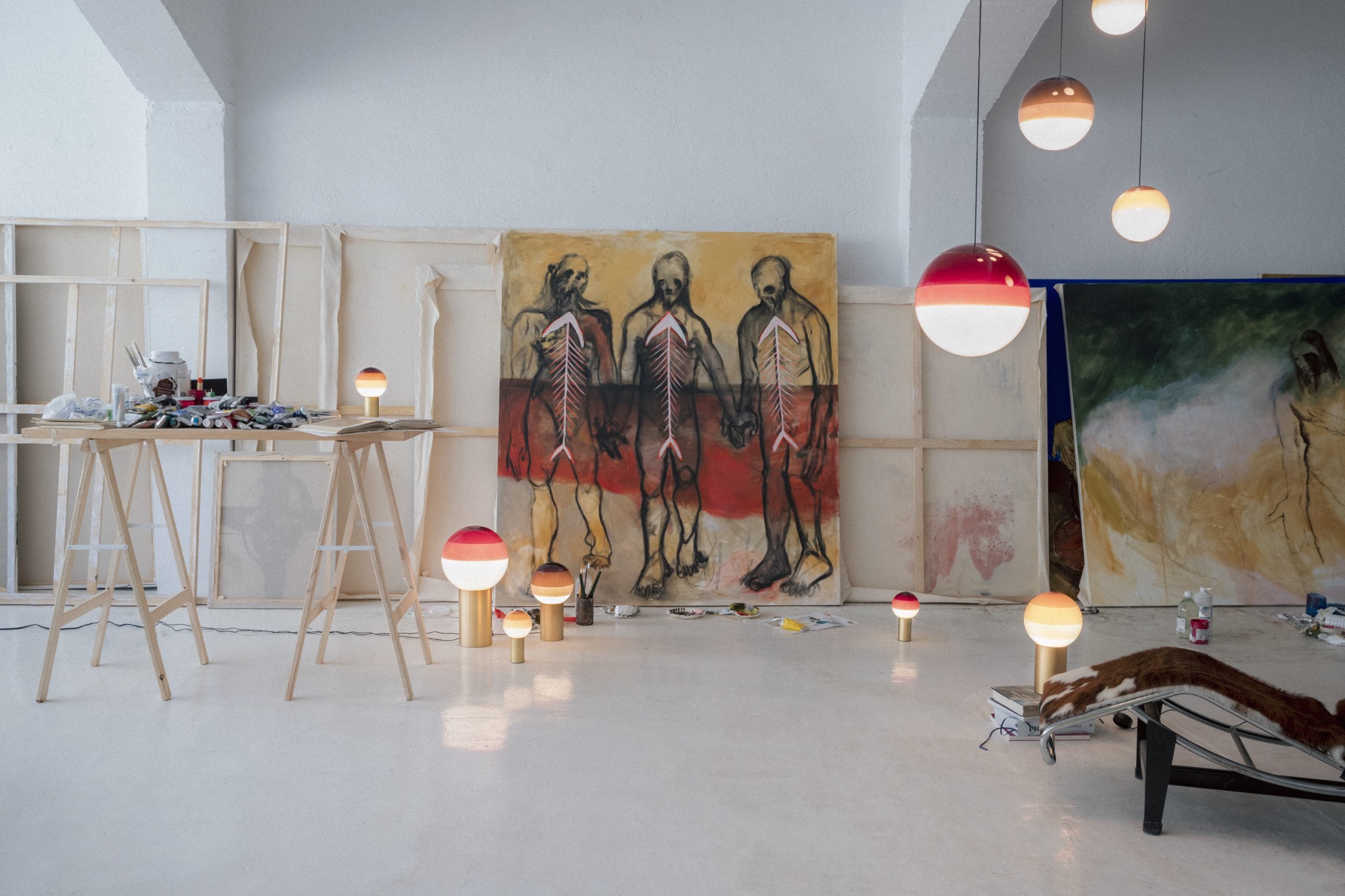 Bureau lamp DIPPING bordeaux met gouden voet