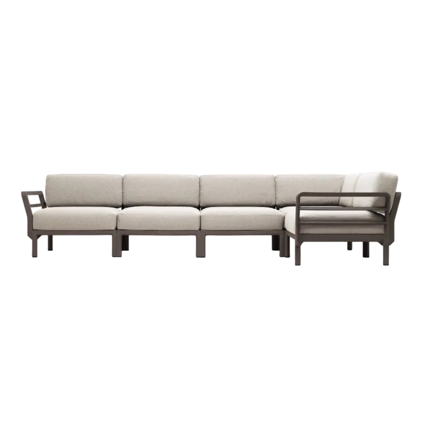 Modularer Außen-Ecksofa MAXIMO 5 perlmuttfarben mit braunem Gestell