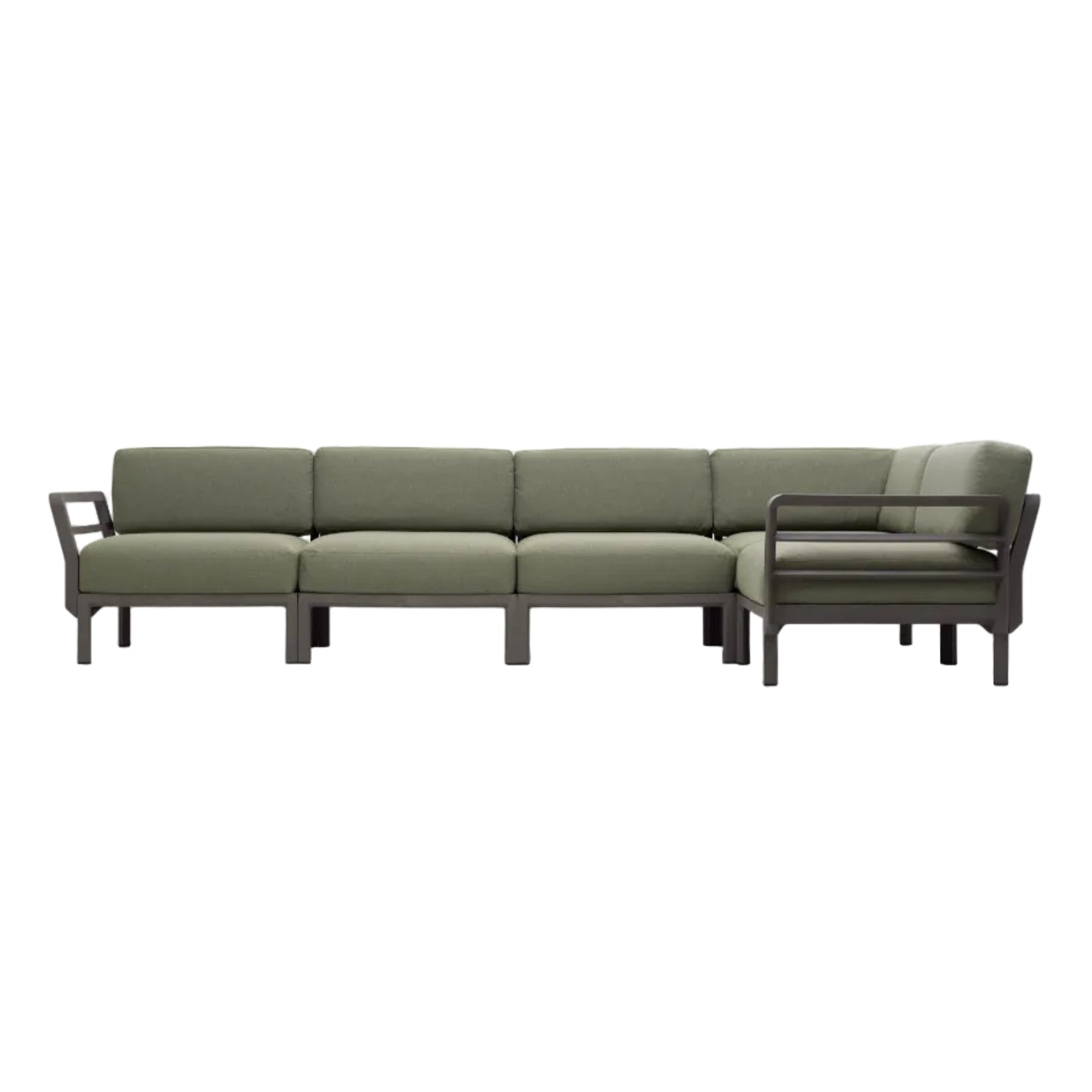 MAXIMO 5 Modular Outdoor Corner Sofa in Thyme Green with Brown Base