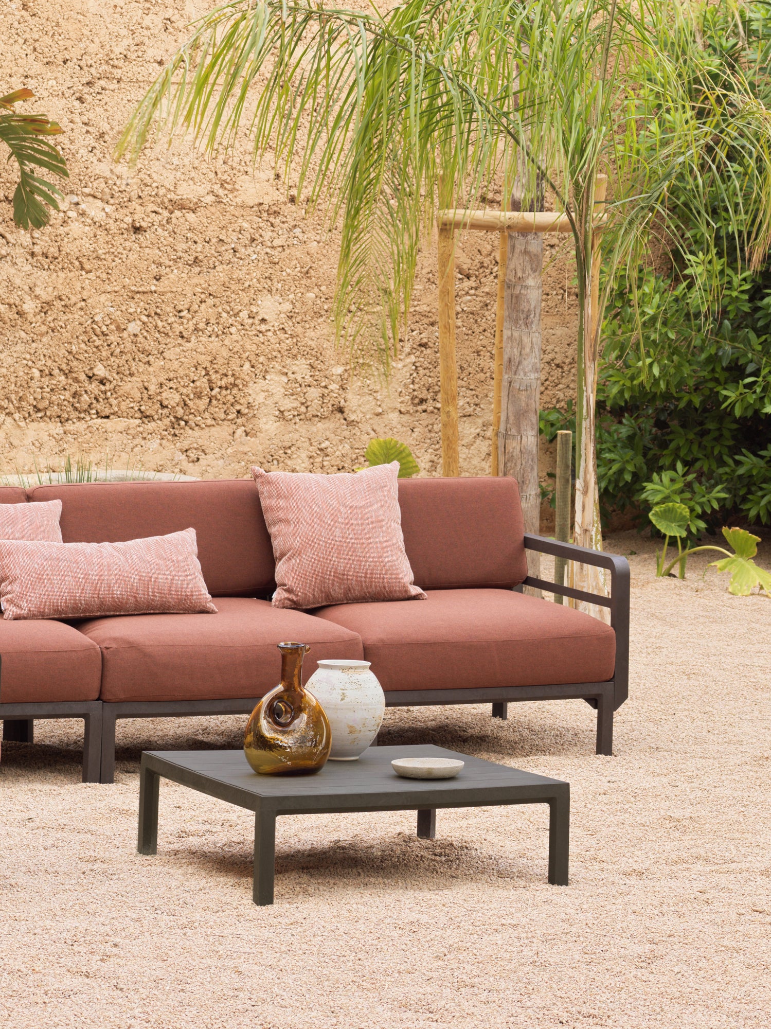 MAXIMO 5 Modular Outdoor Corner Sofa in Thyme Green with Brown Base