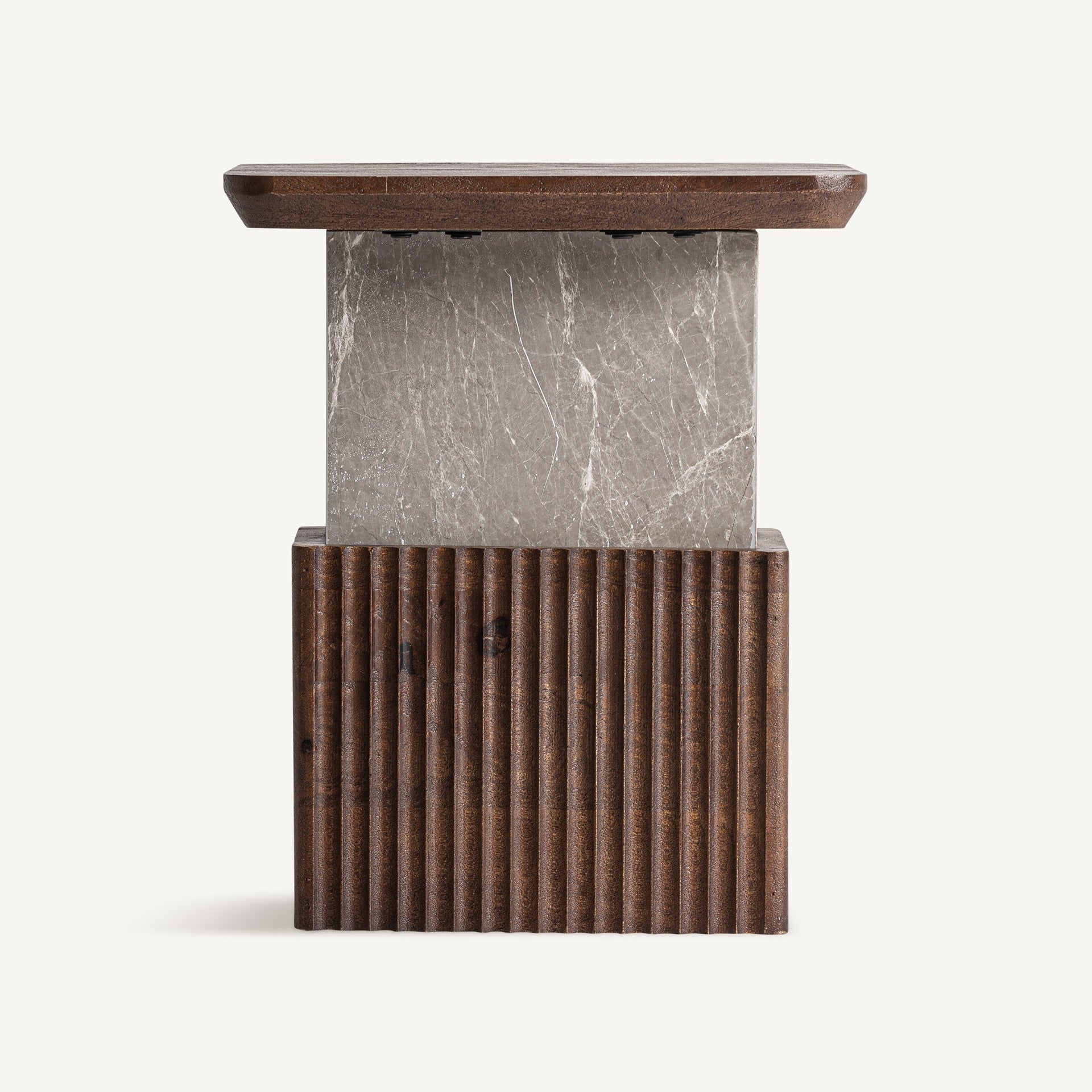 Bijzettafel ANZEX mango hout met grijs marmer