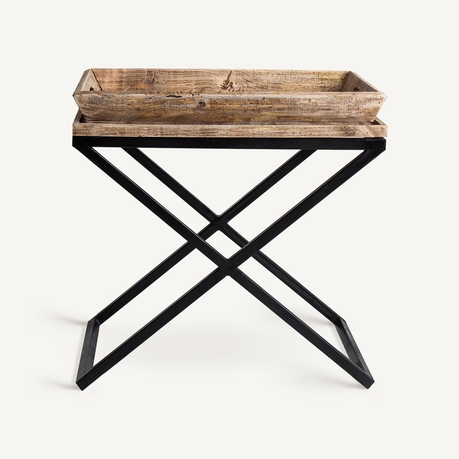 Beistelltisch mit Tablett NEWAK aus Mangoholz mit schwarzem Metallgestell