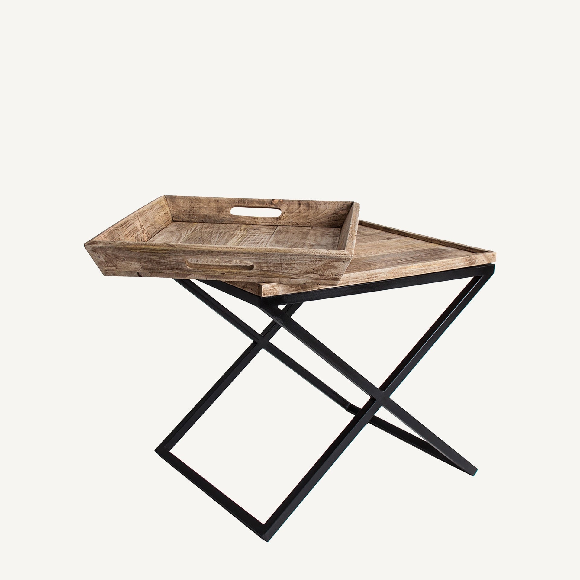Beistelltisch mit Tablett NEWAK aus Mangoholz mit schwarzem Metallgestell