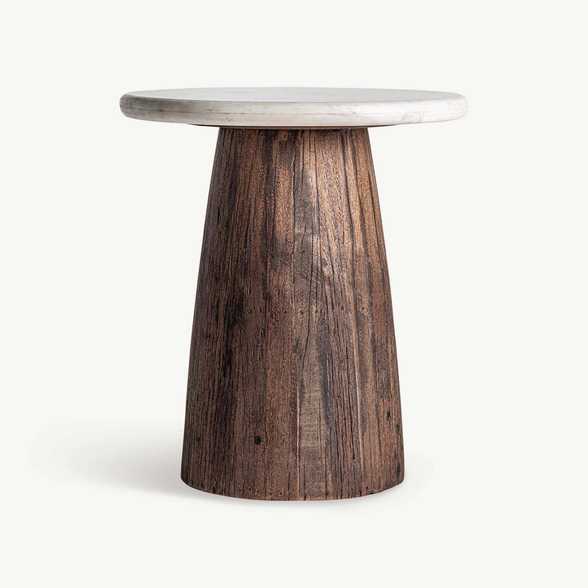 Bijzettafel SKORUP gerecycled hout met marmeren blad