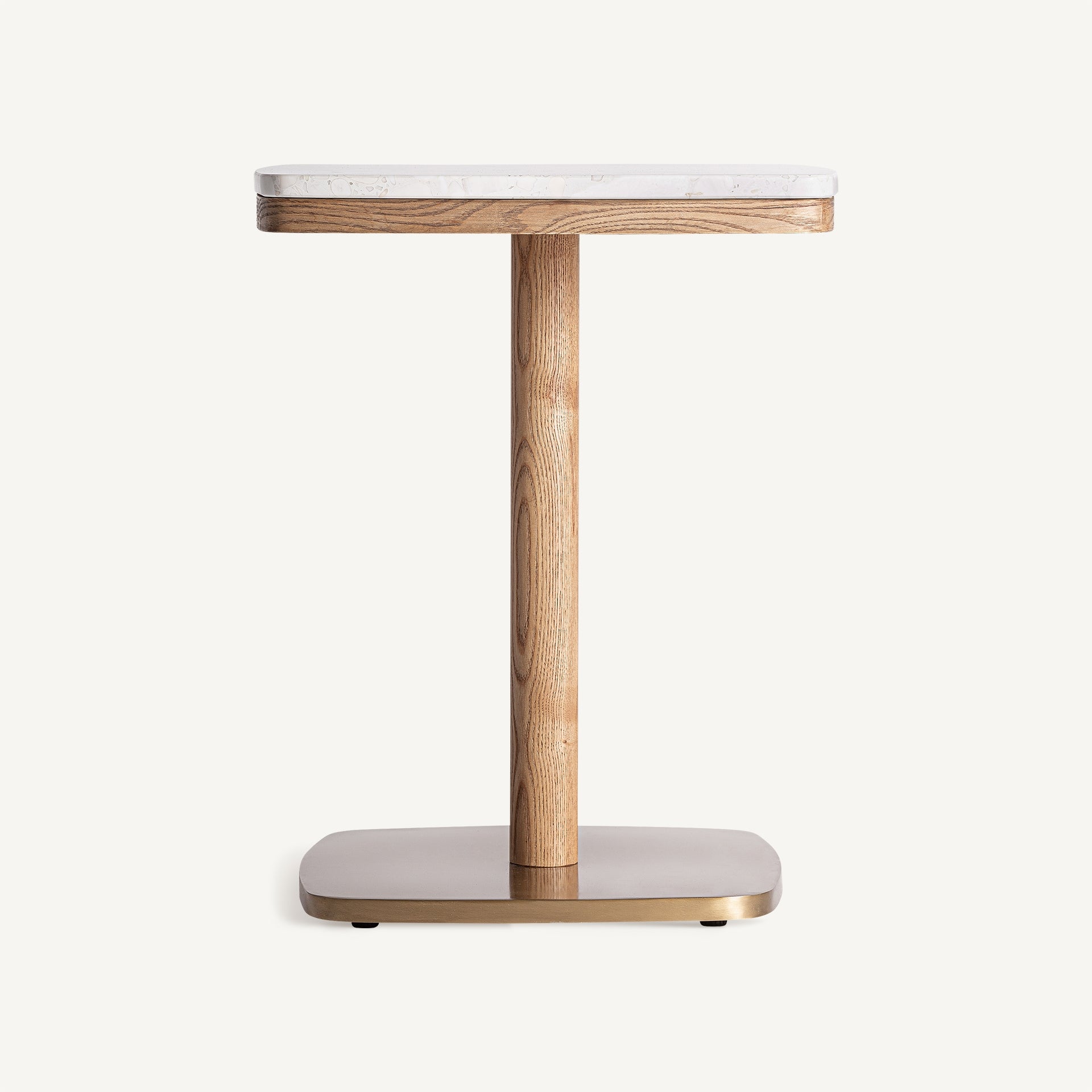ALFERCE Cream Terrazzo Bar Table with Wooden Base