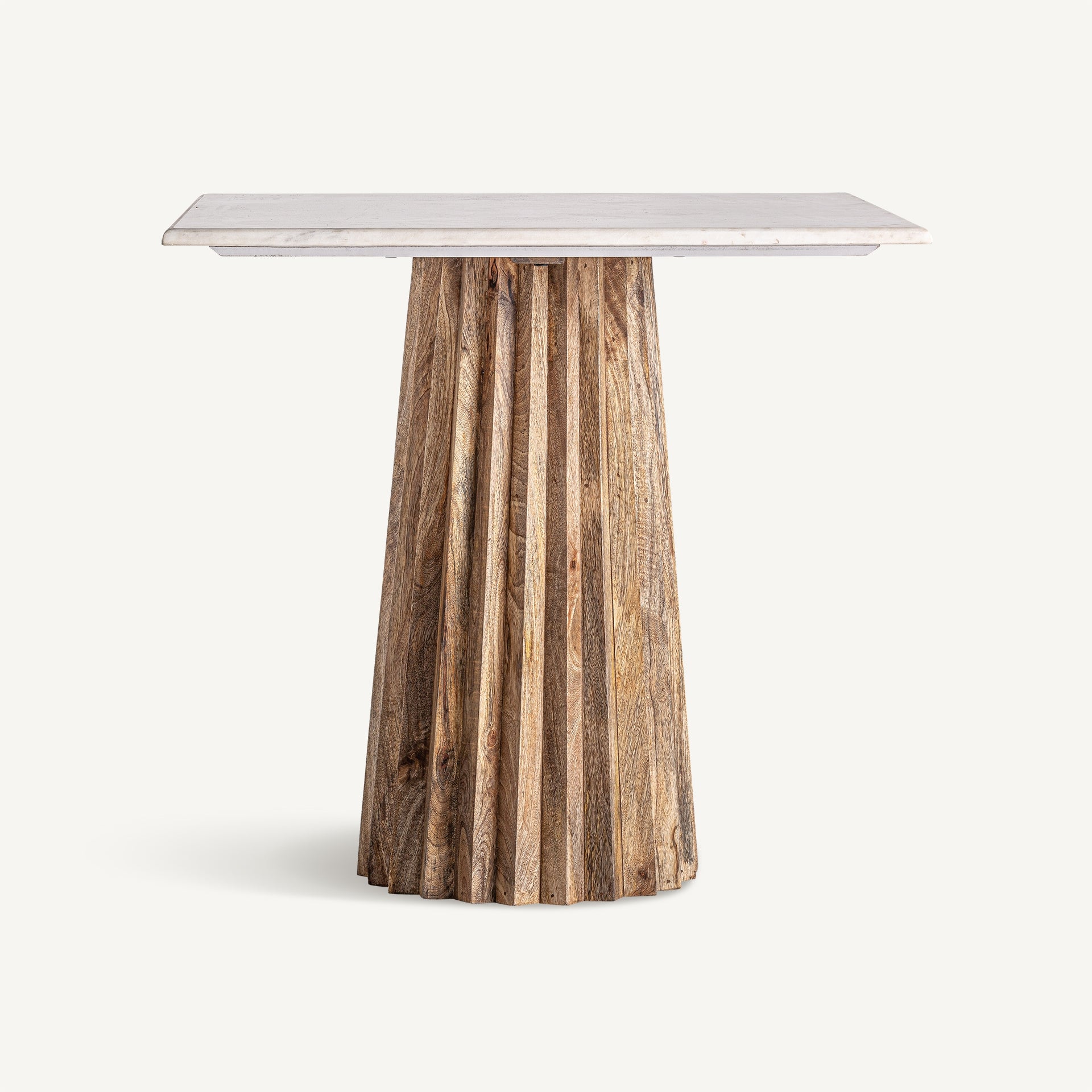 Barhocker PLISSÉ aus Mangoholz mit weißer Marmorplatte