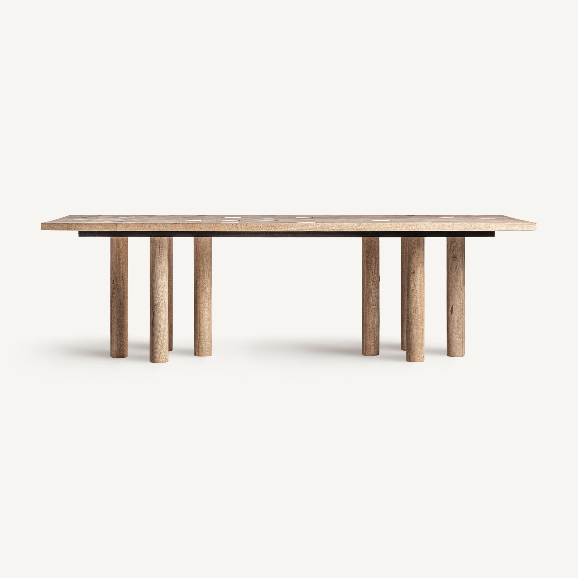 JACQUARD tafel van mango-hout met travertijn afwerking