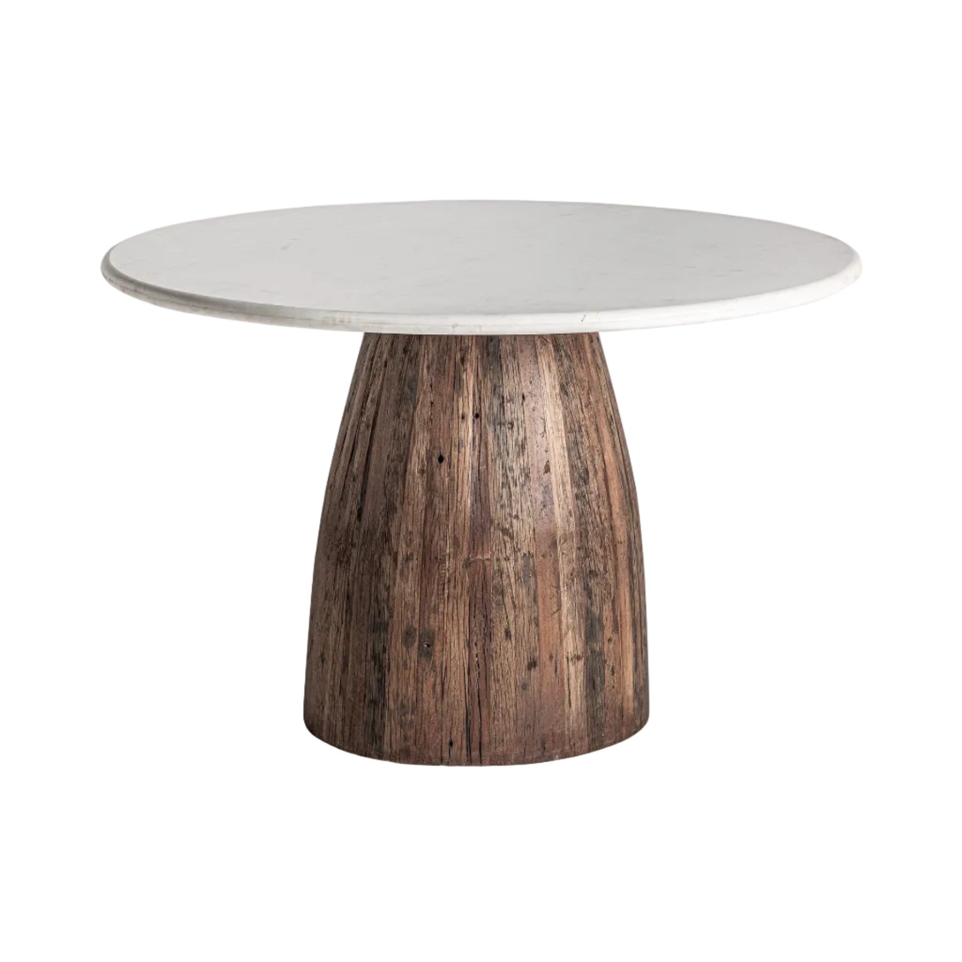 Runder Tisch SKORUP aus recyceltem Holz mit Marmorplatte