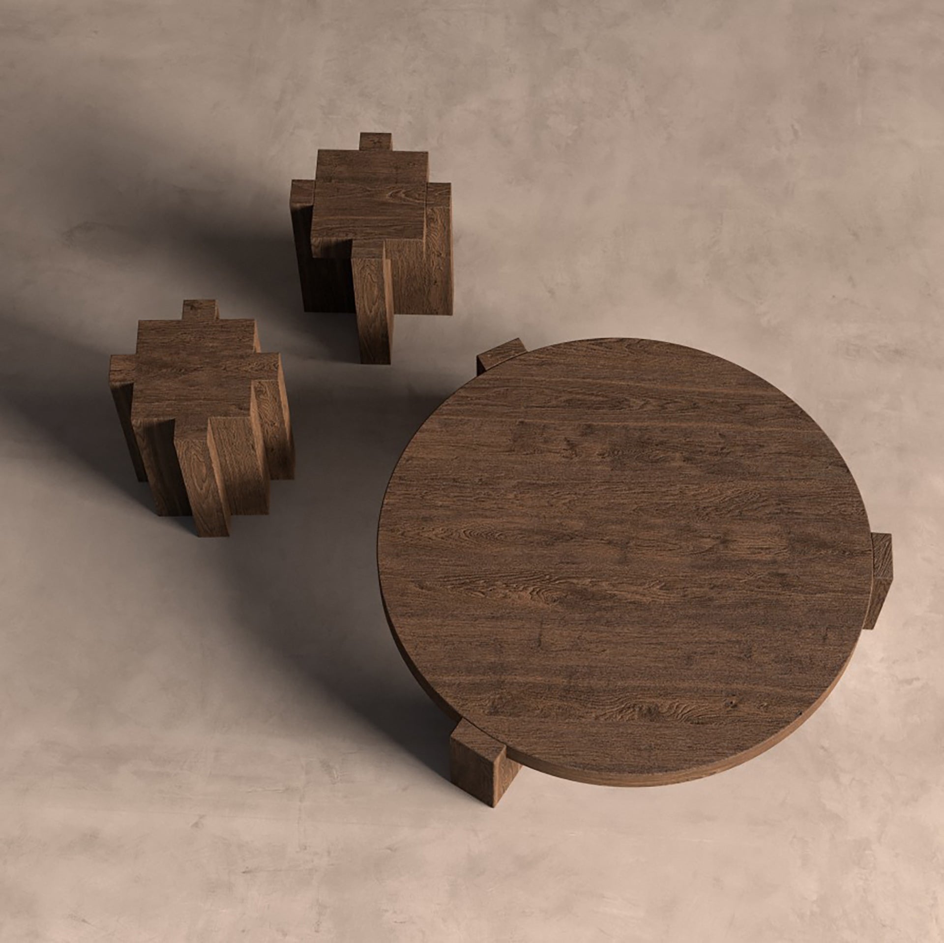 Runder Couchtisch BRUTALIST aus recyceltem Holz