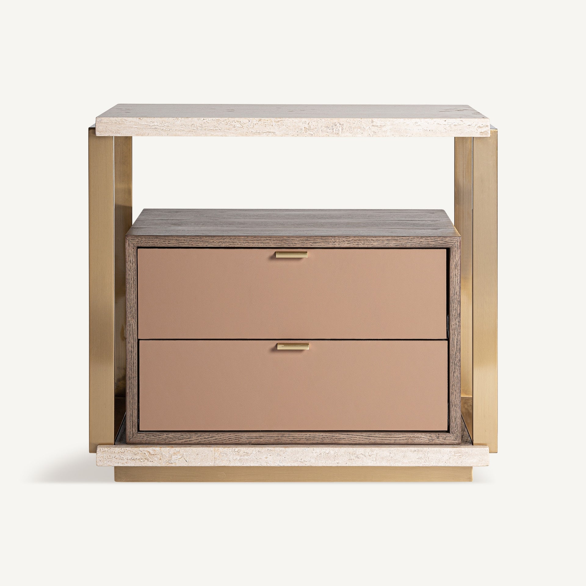 Nachttisch MONZA beige mit Travertinplatte