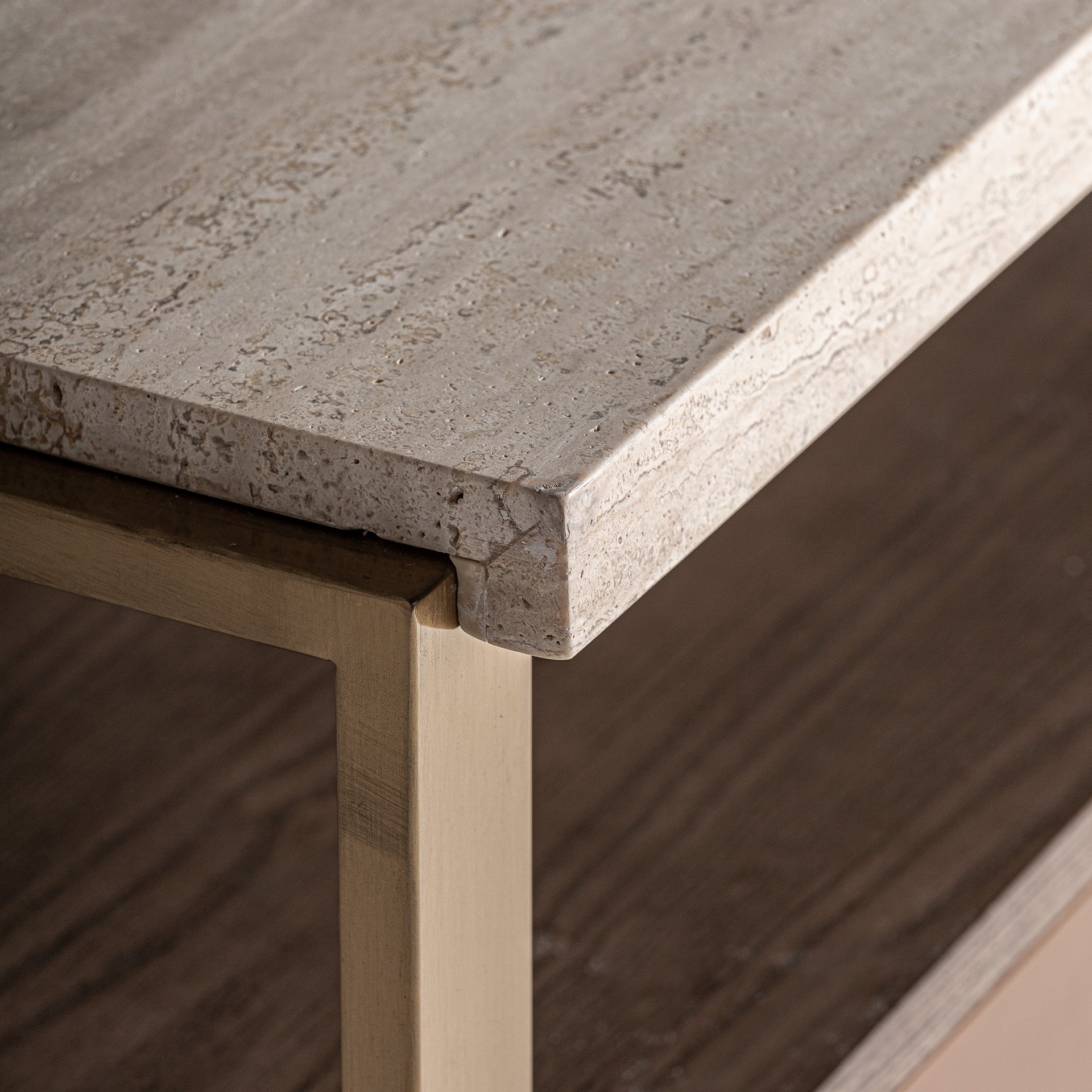 Nachttisch MONZA beige mit Travertinplatte