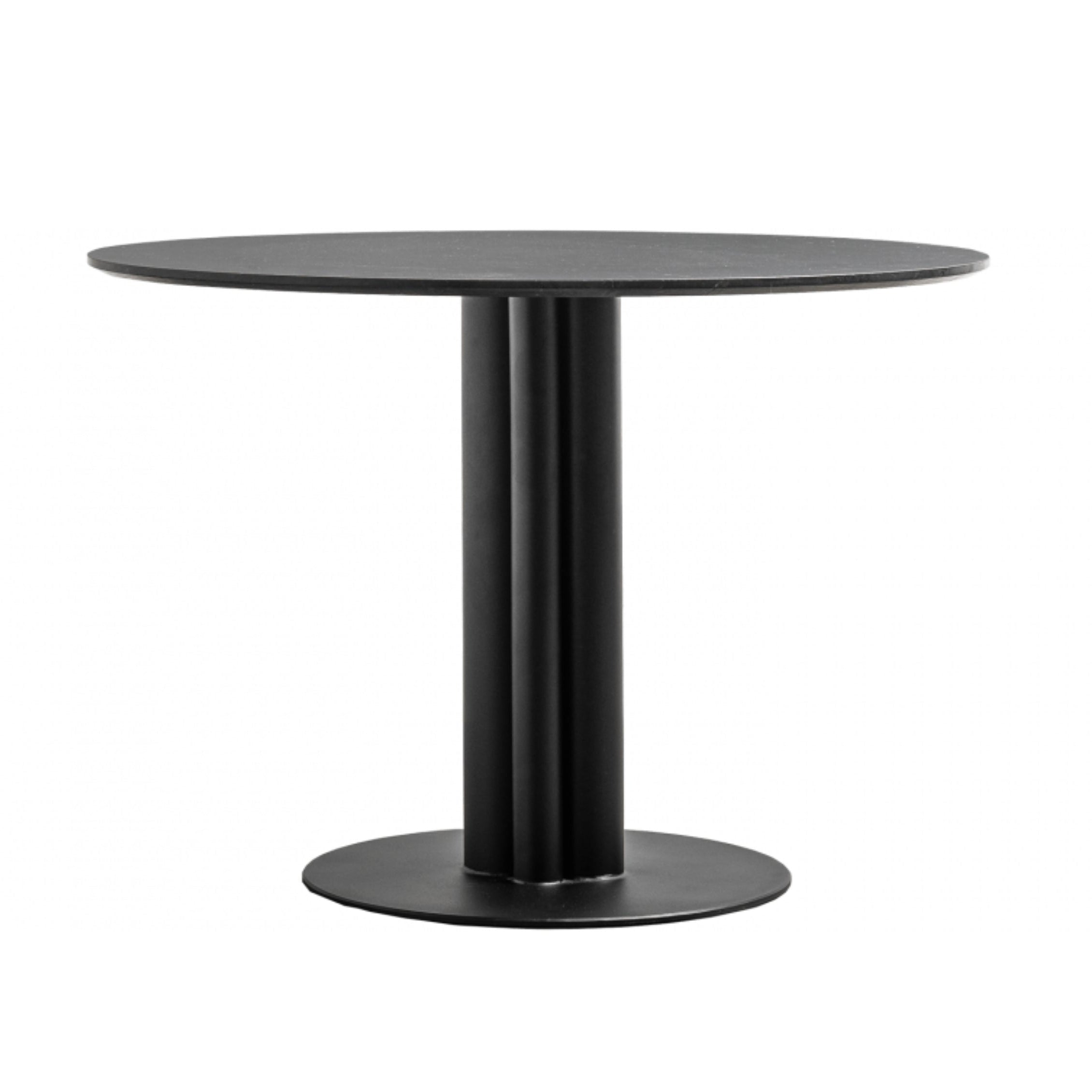 Round MOON Table with Brushed Marble Top and Black Steel Base
