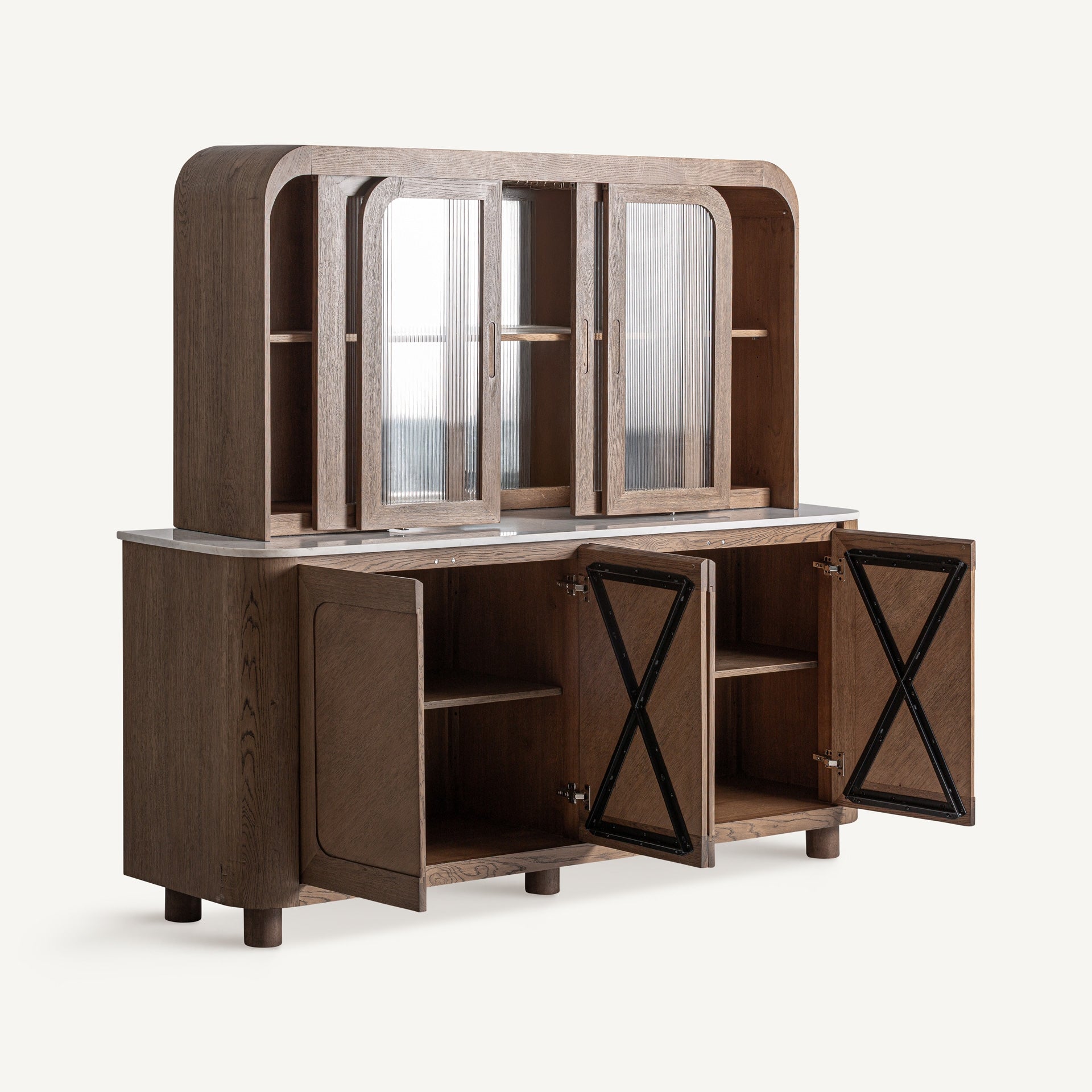 DOUZY Oak Side Table with Glass and Marble Top