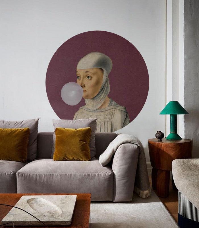 Mural DOTS Woman with Bubble Gum Eggplant Wallcolors Eye on Design