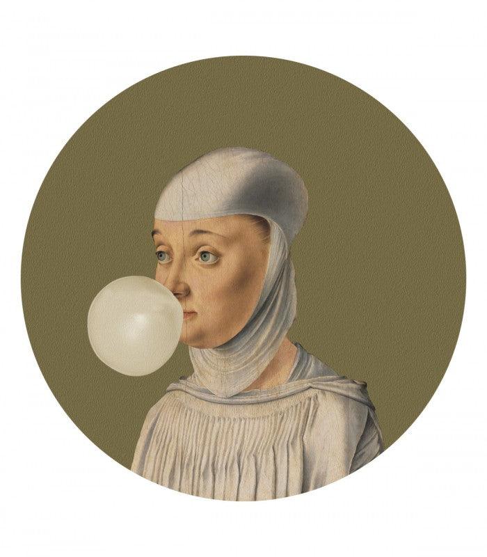 Mural DOTS Woman with Bubble Gum Olive Wallcolors Eye on Design