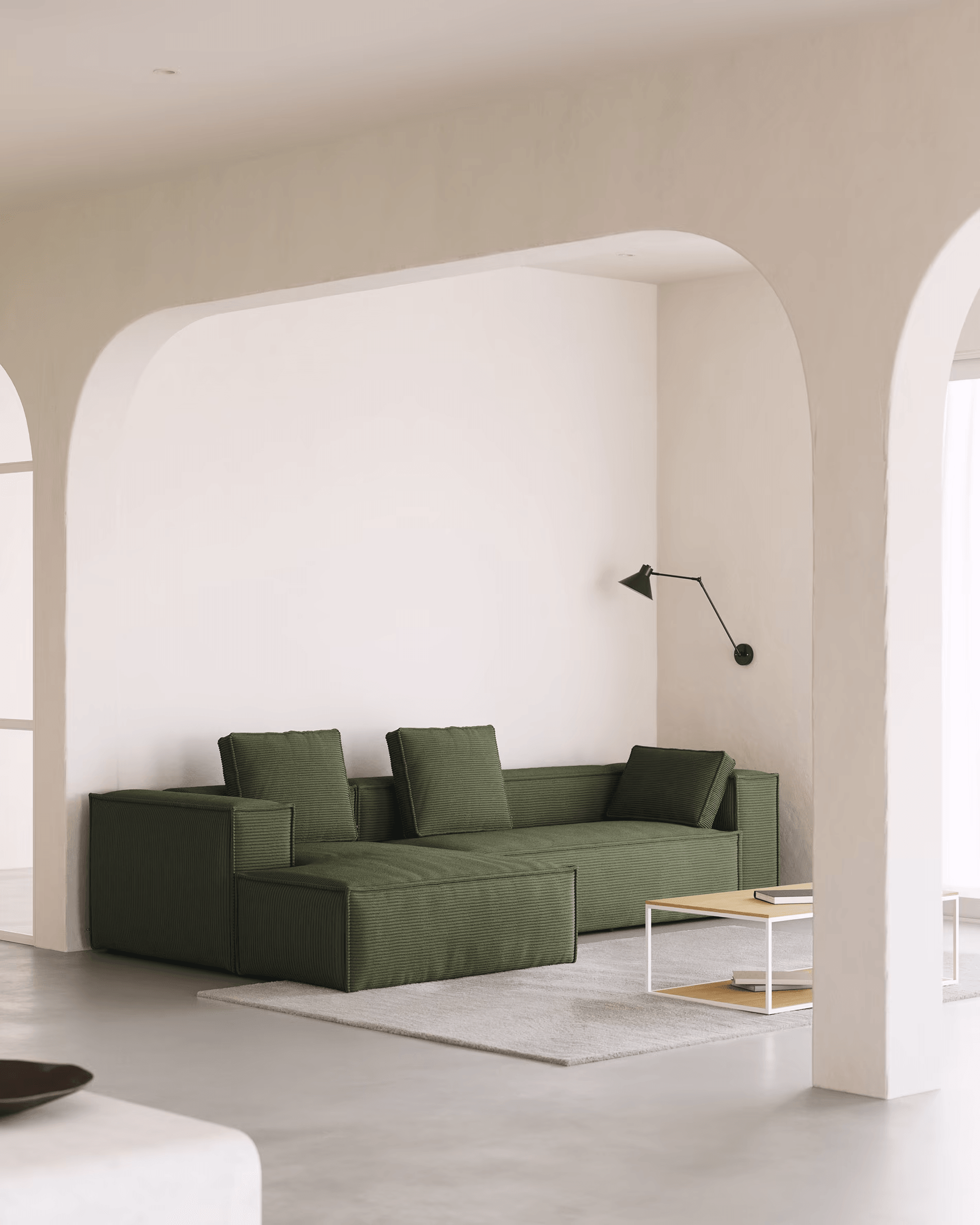 Narożnik 3-osobowy lewostronny BLOK zielony sztruks La Forma Eye on Design