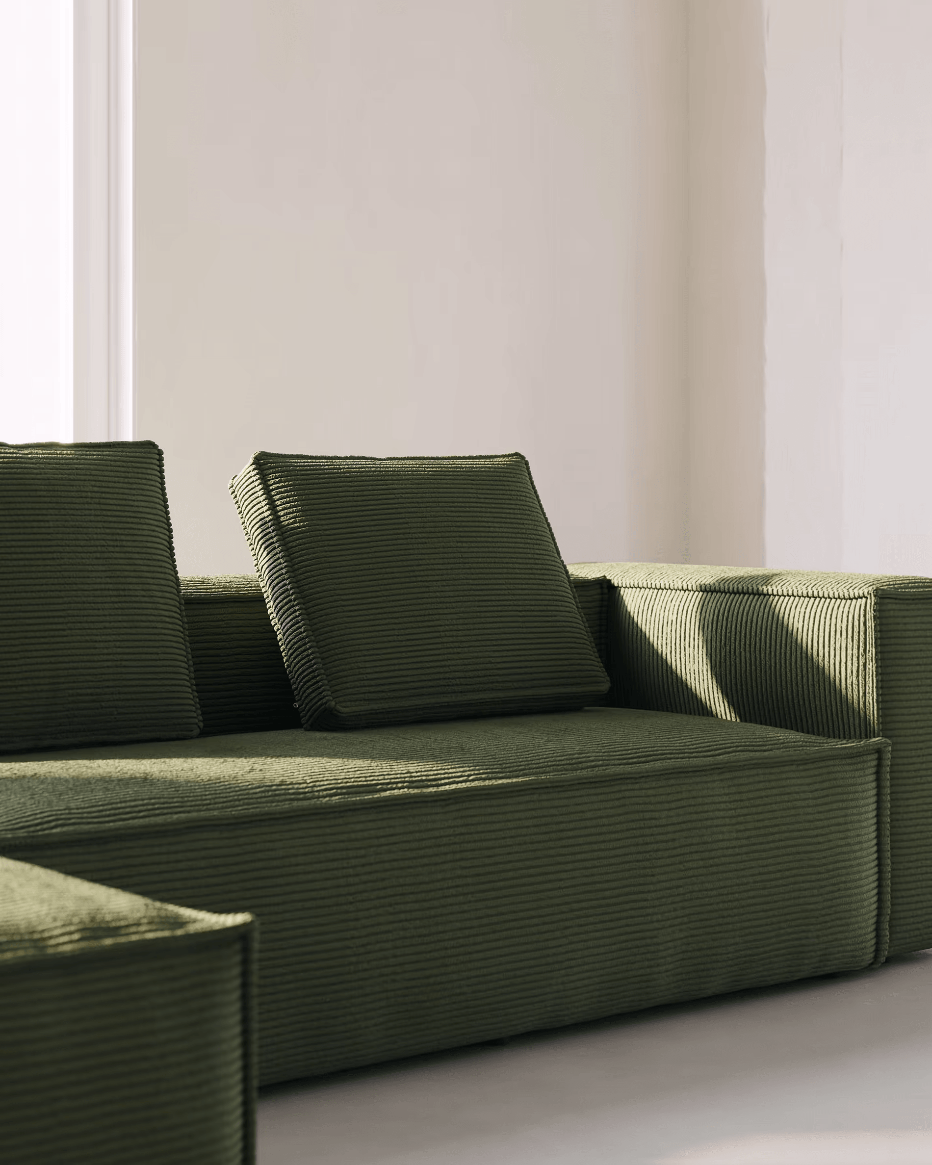 Narożnik 3-osobowy lewostronny BLOK zielony sztruks La Forma Eye on Design