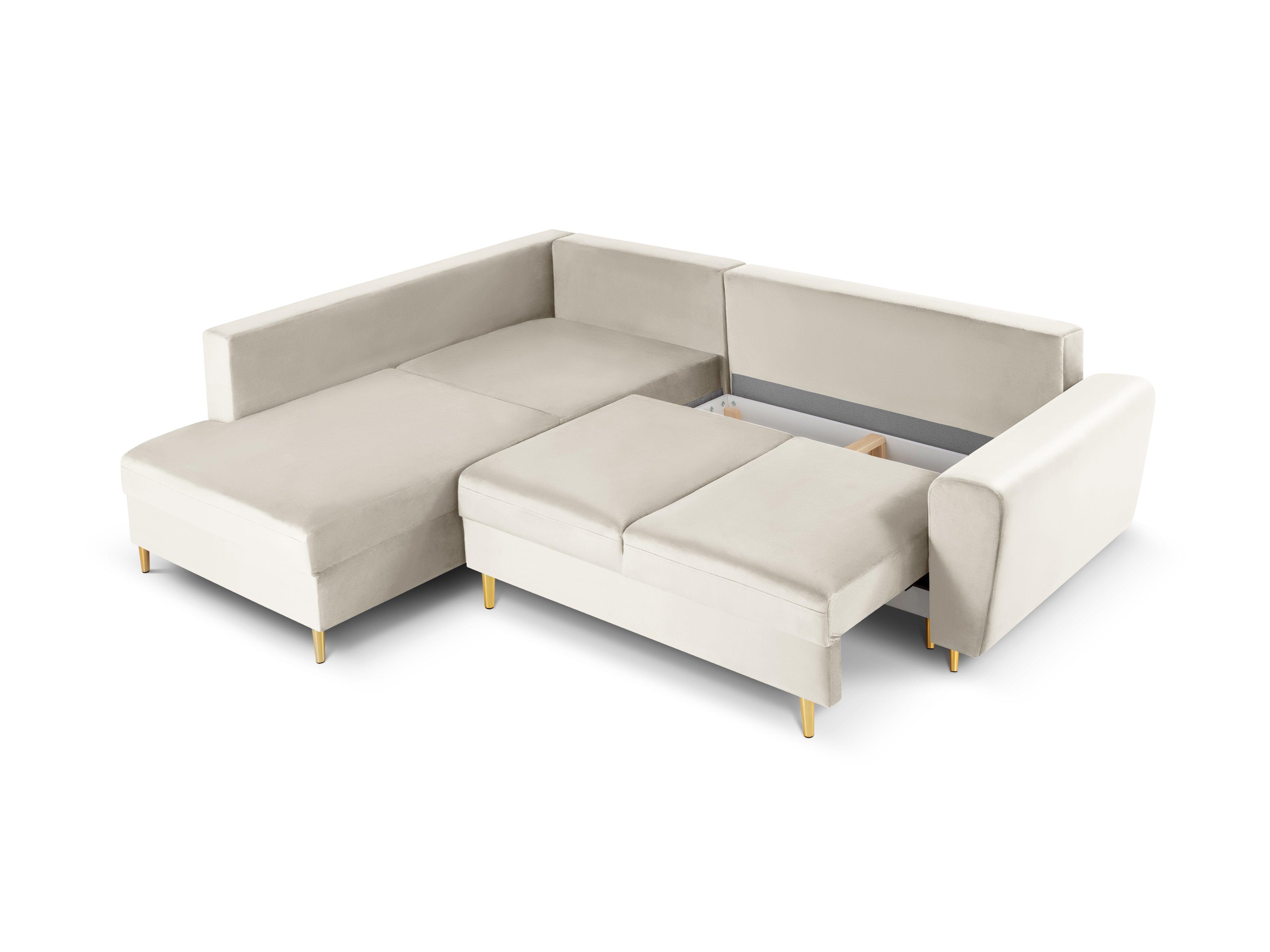 Narożnik 5-osobowy lewostronny z funkcją spania KYOTO beżowy ze złotą podstawą Cosmopolitan Design Eye on Design