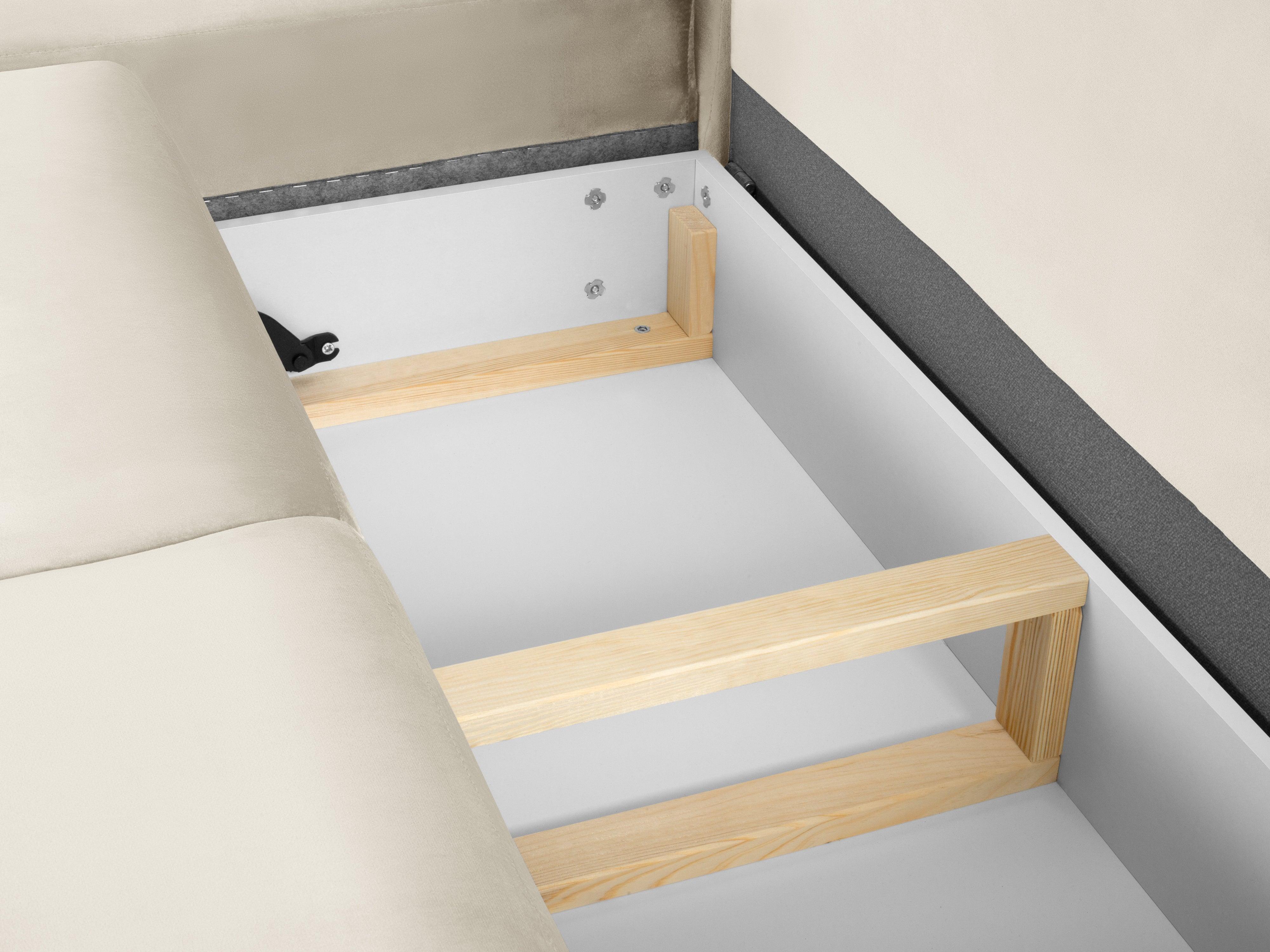 Narożnik 5-osobowy lewostronny z funkcją spania KYOTO beżowy ze złotą podstawą Cosmopolitan Design Eye on Design