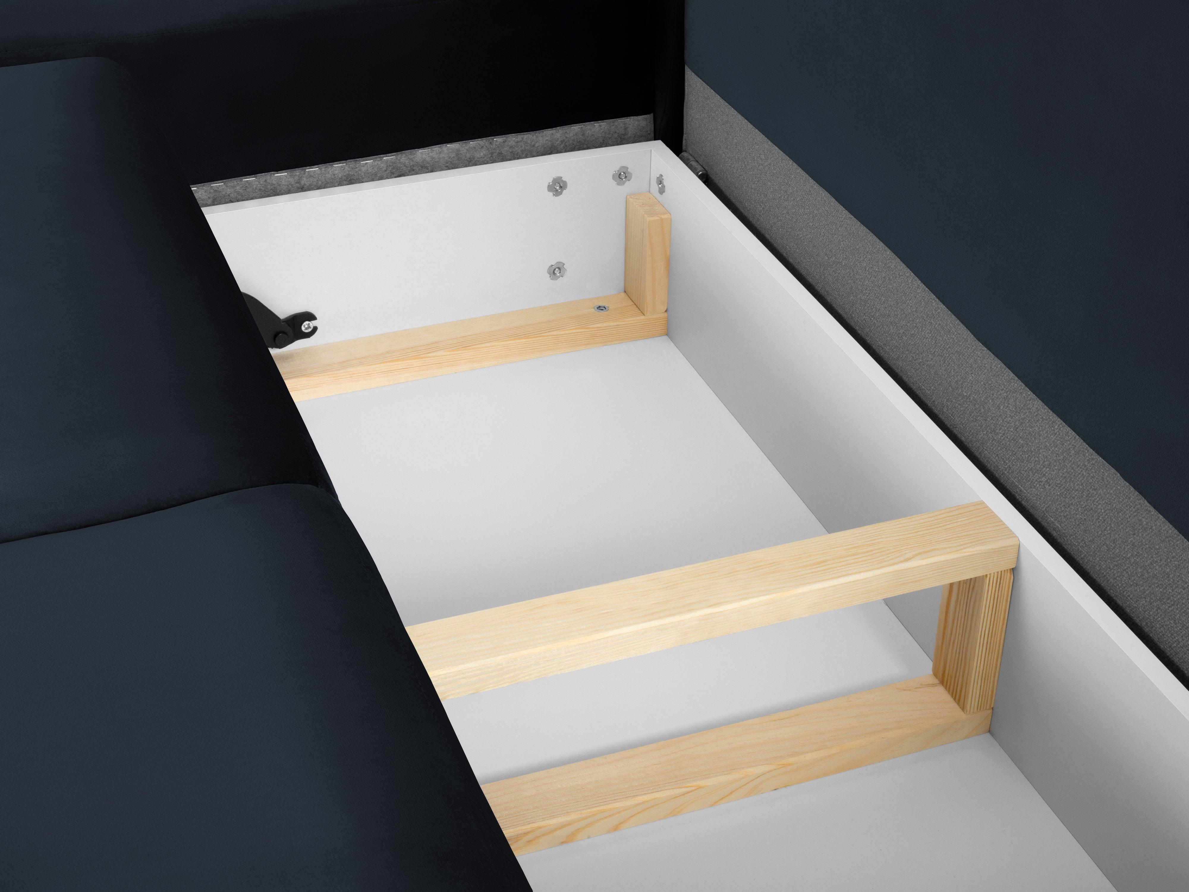 Narożnik 5-osobowy lewostronny z funkcją spania KYOTO ciemnoniebieski z czarną podstawą Cosmopolitan Design Eye on Design