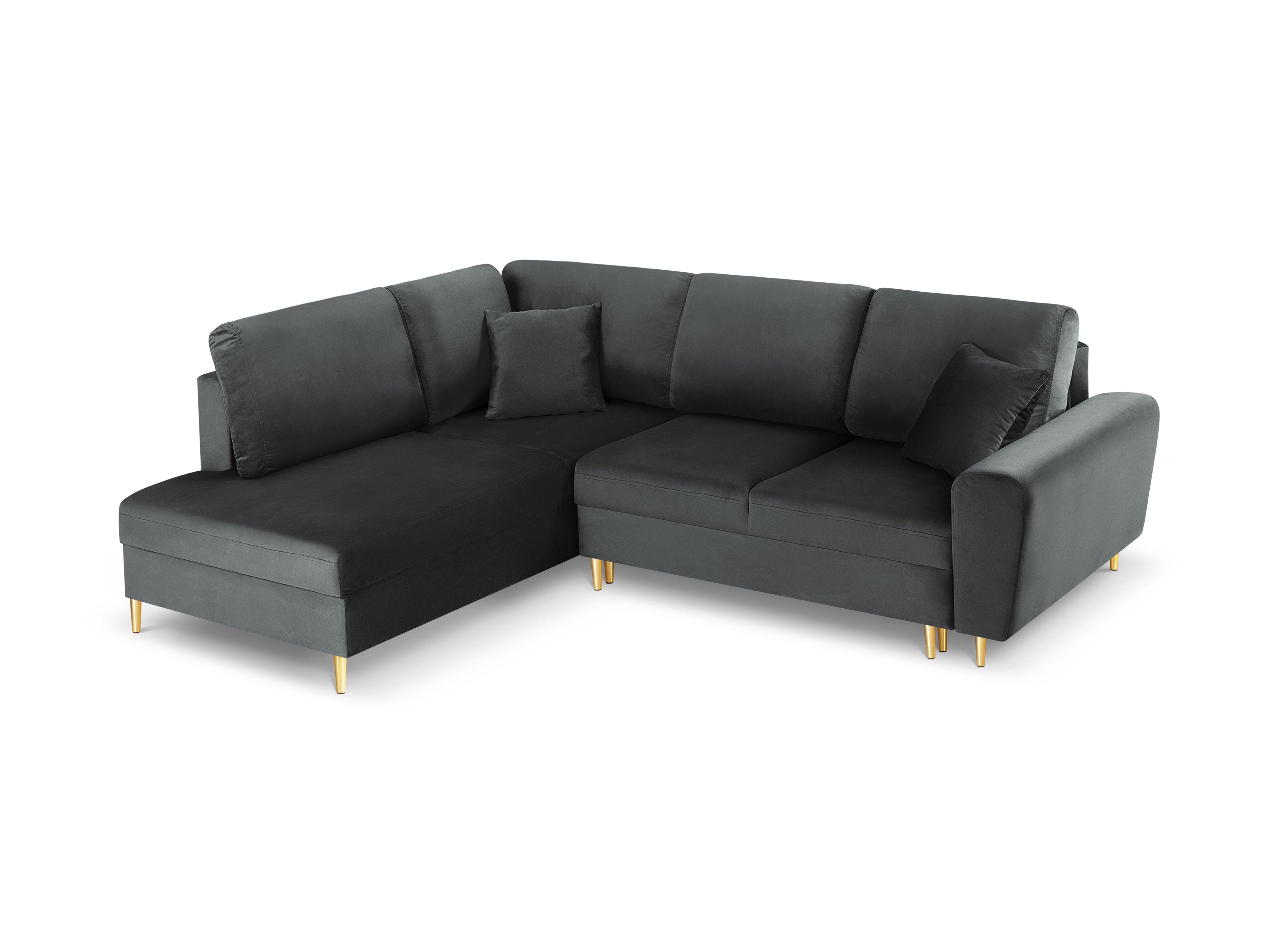 Narożnik 5-osobowy lewostronny z funkcją spania KYOTO ciemnoszary ze złotą podstawą Cosmopolitan Design Eye on Design
