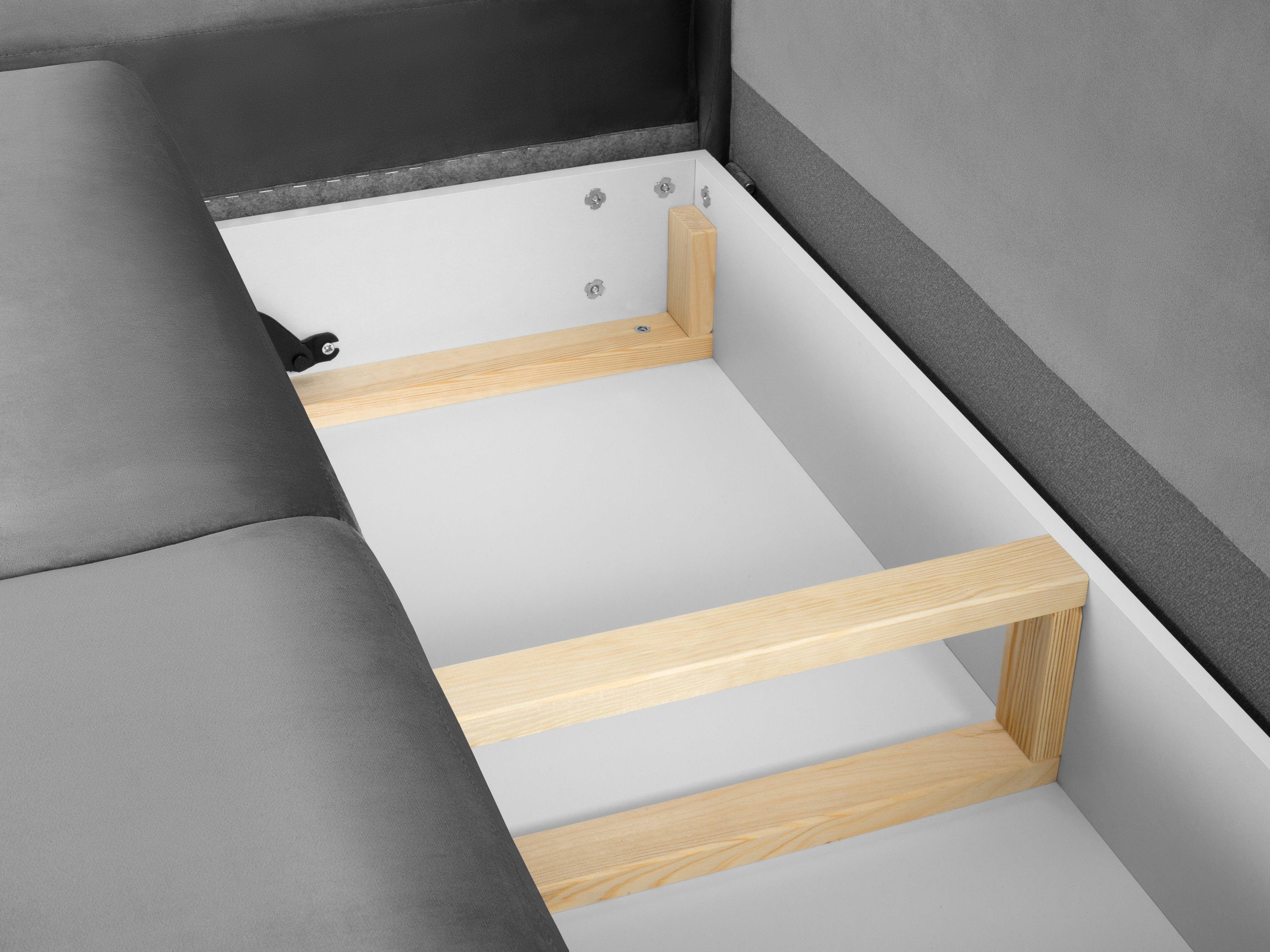 Narożnik 5-osobowy lewostronny z funkcją spania KYOTO jasnoszary ze złotą podstawą Cosmopolitan Design Eye on Design