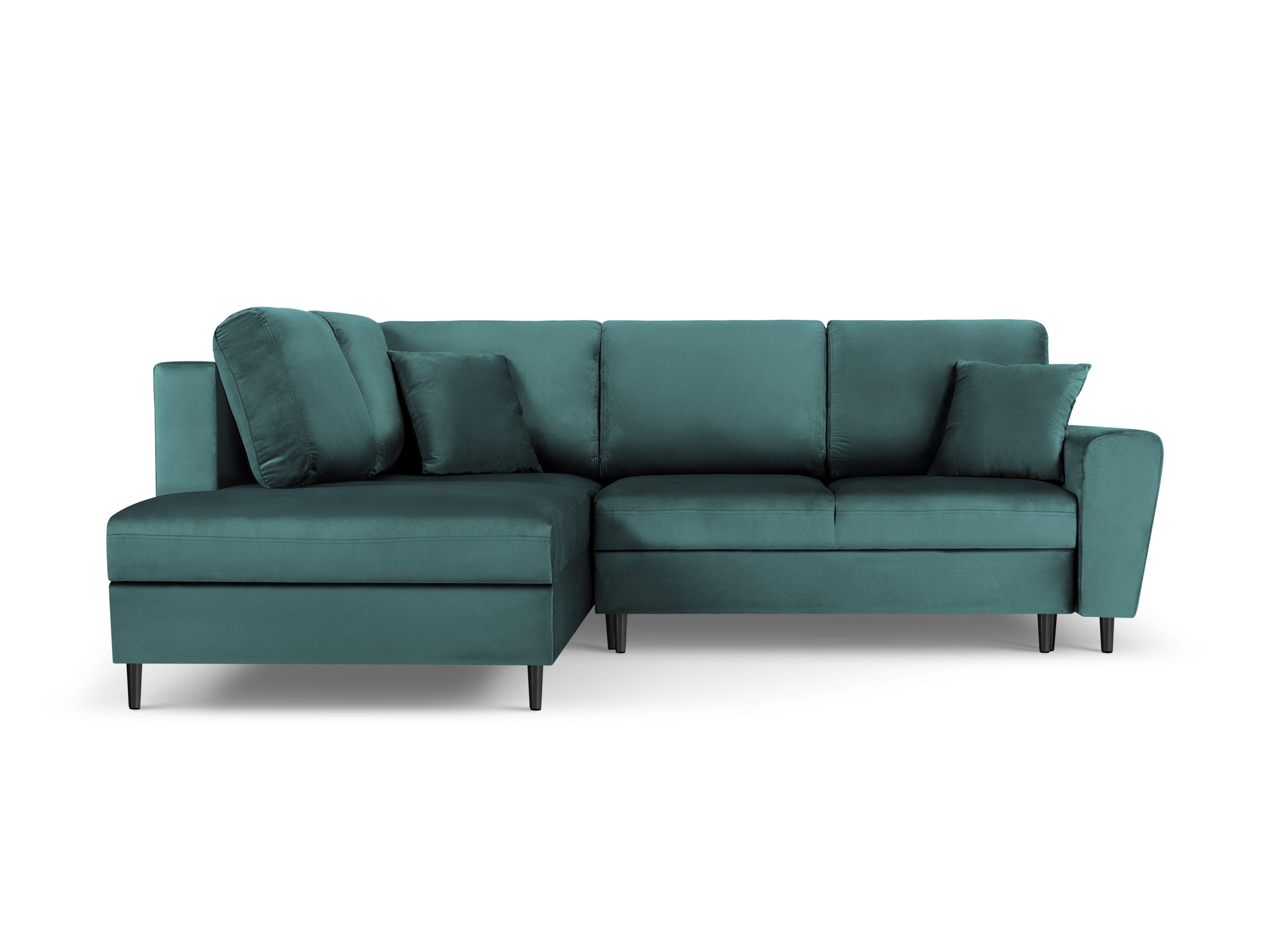 Narożnik 5-osobowy lewostronny z funkcją spania KYOTO petrol z czarną podstawą Cosmopolitan Design Eye on Design