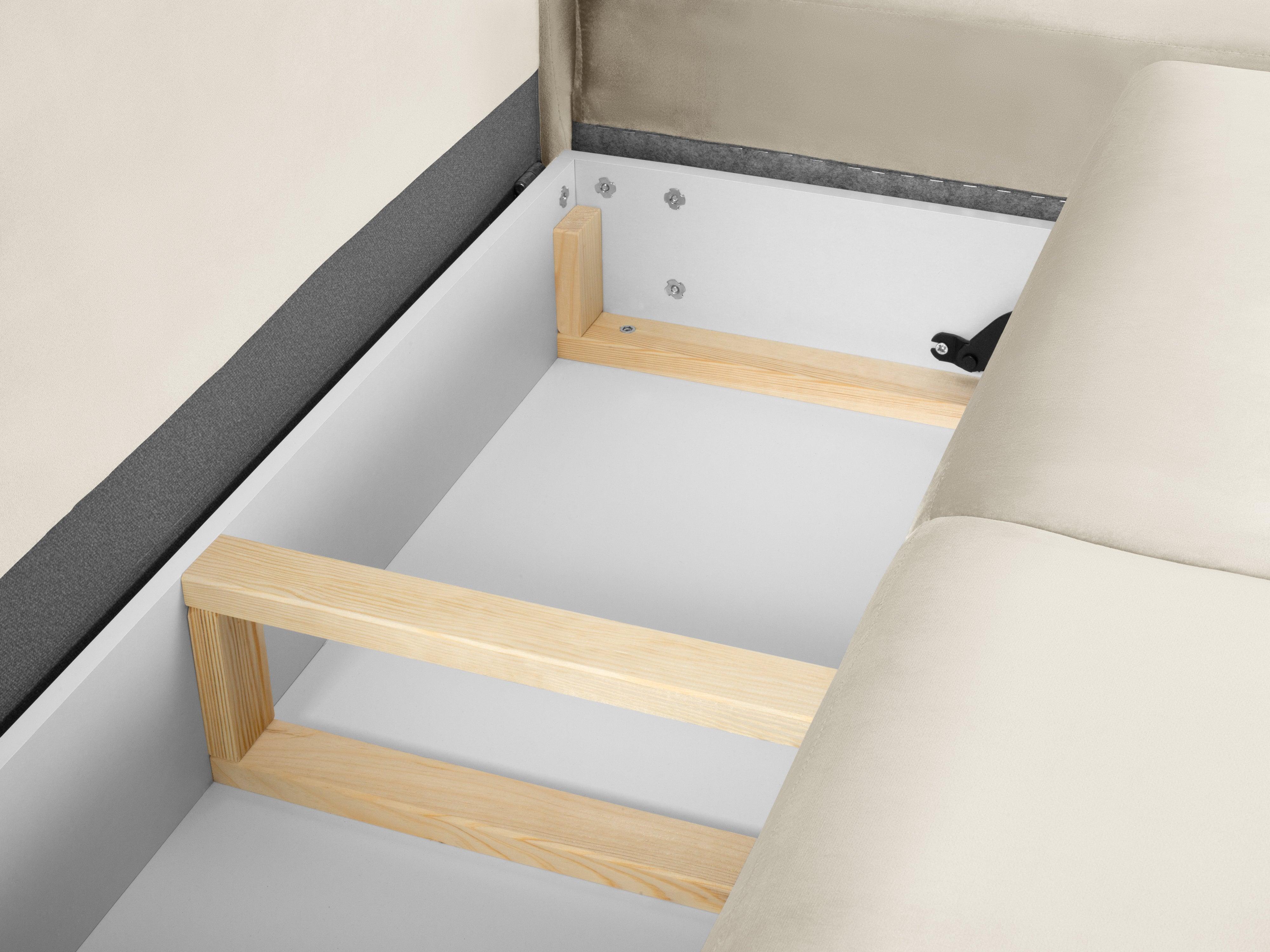 Narożnik 5-osobowy prawostronny z funkcją spania KYOTO beżowy z czarną podstawą Cosmopolitan Design Eye on Design