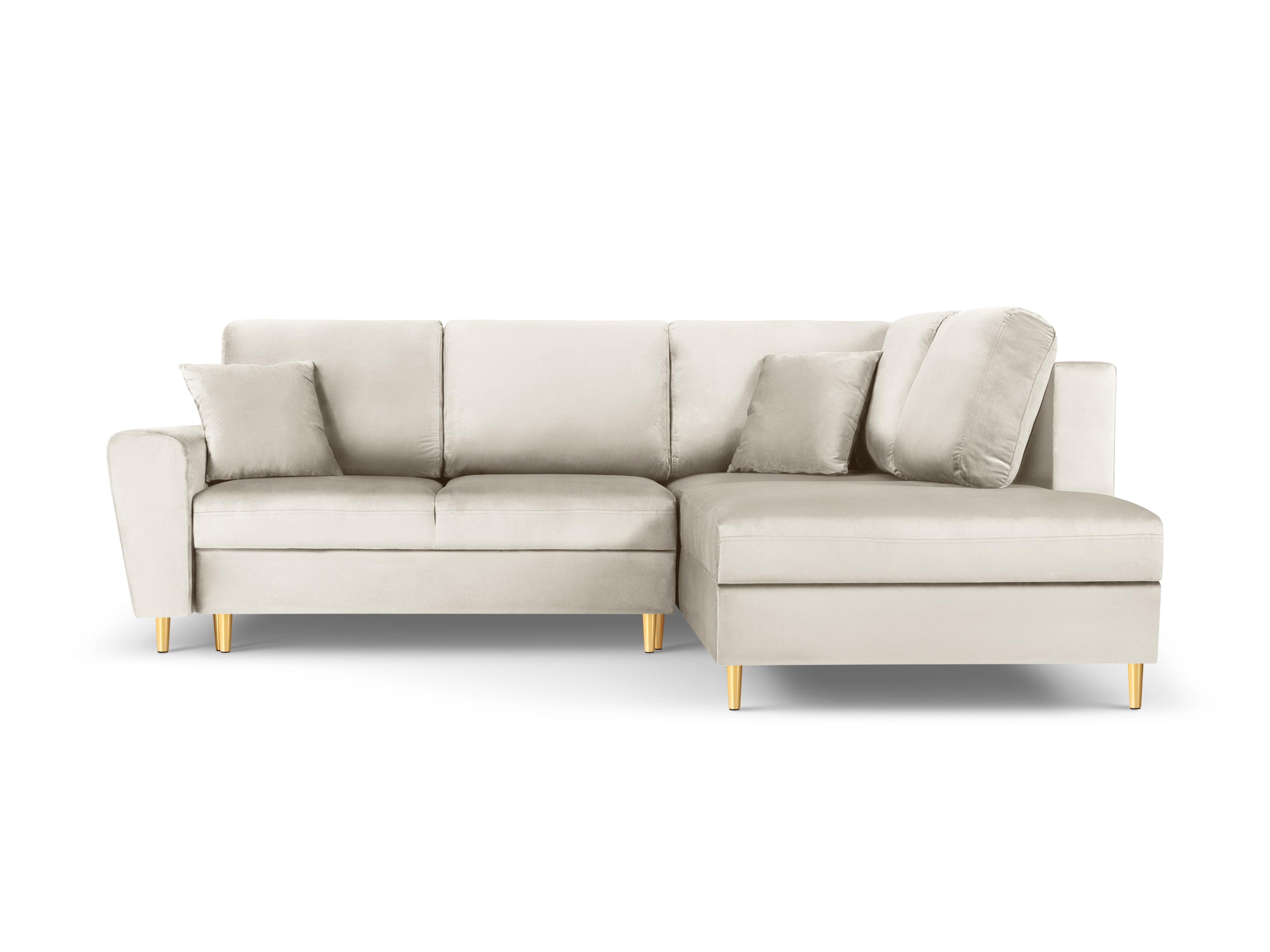 Narożnik 5-osobowy prawostronny z funkcją spania KYOTO beżowy ze złotą podstawą Cosmopolitan Design Eye on Design